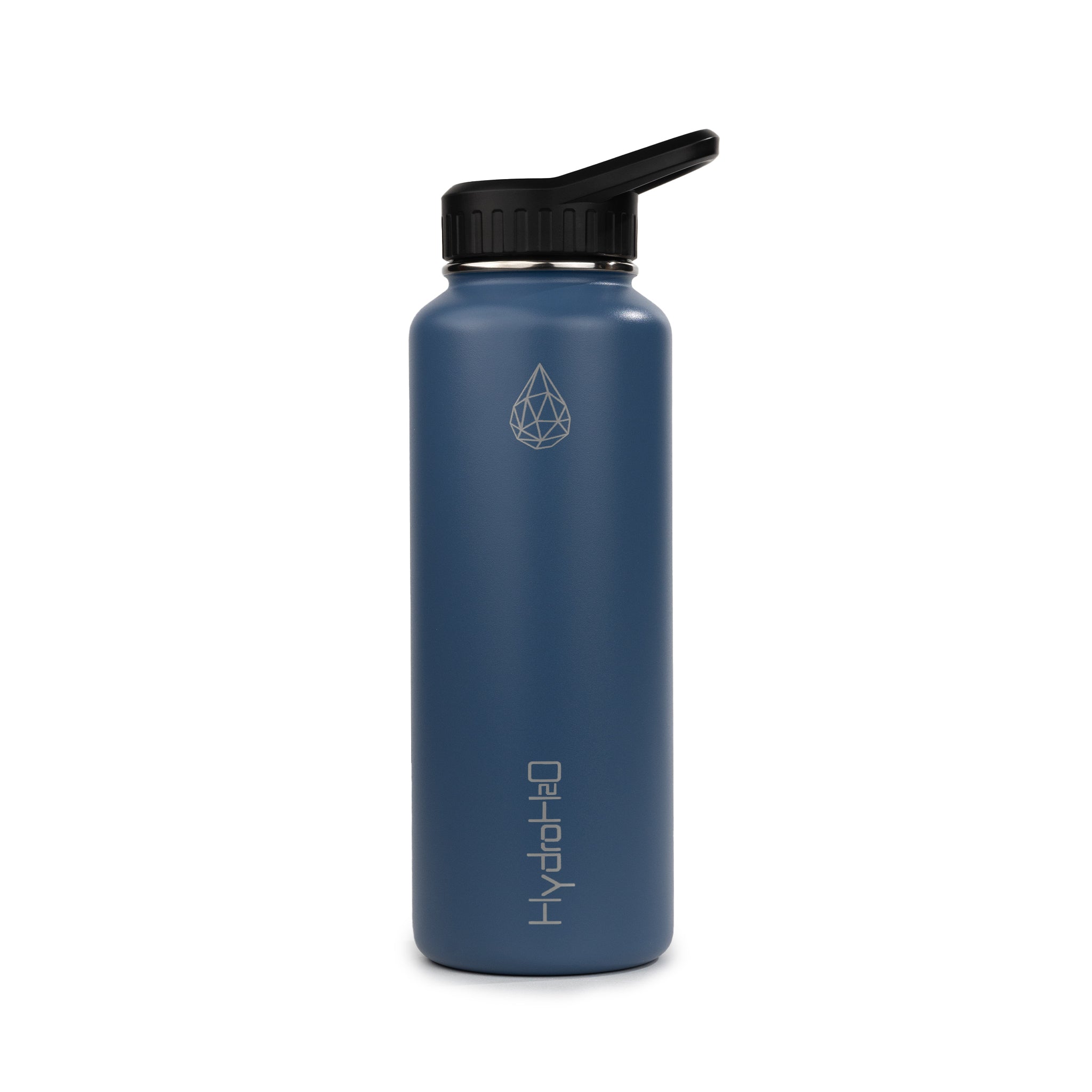 Gym 37oz - HydroH2o - Wild Wind - Front - Dark Blue water bottle with black cap - metal water bottle - gym metal bottle
