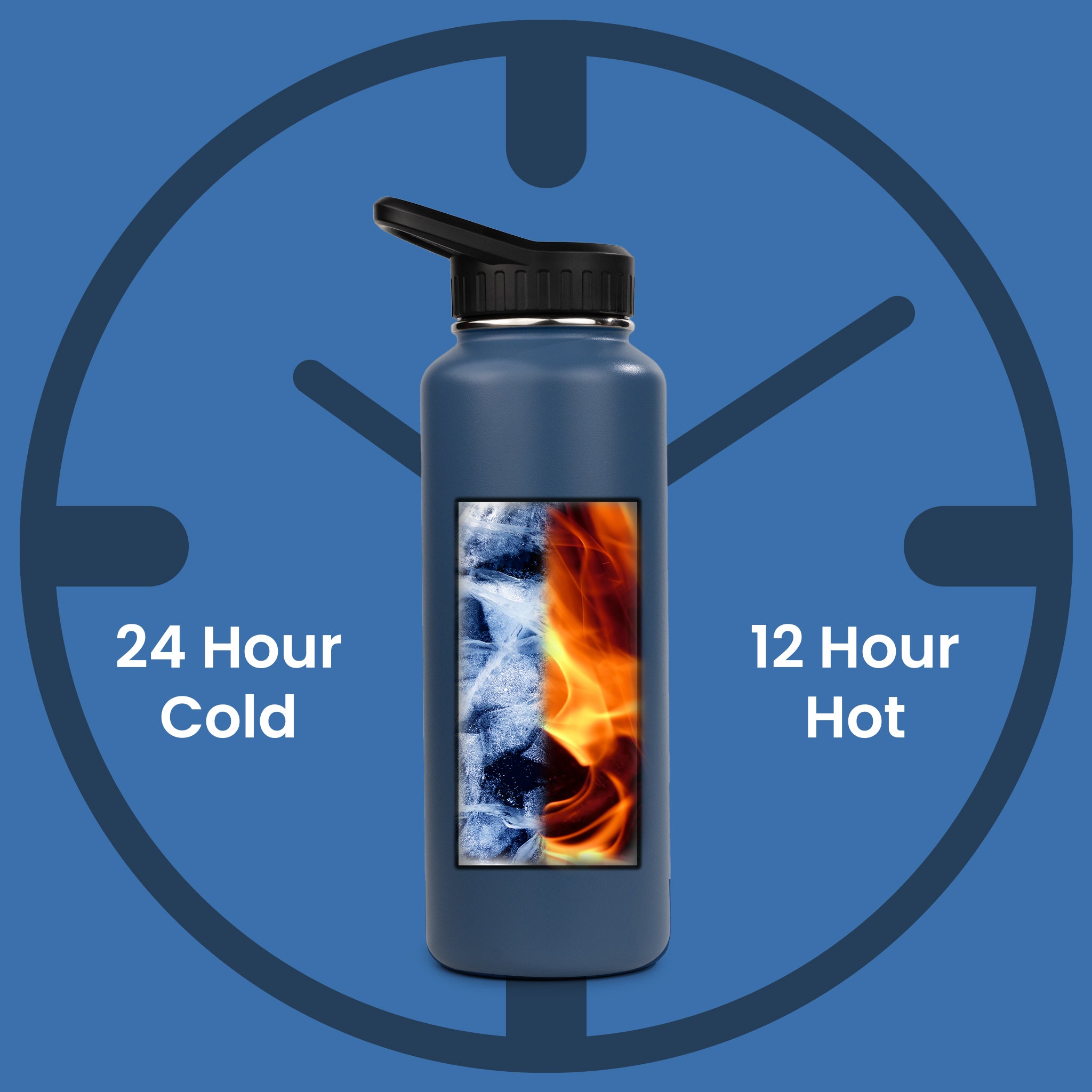 Gym 37oz - HydroH2o - Wild Wind - Hot.Cold - Dark Blue water bottle with black cap - gym metal water bottle - 24 Cold 12 Hot