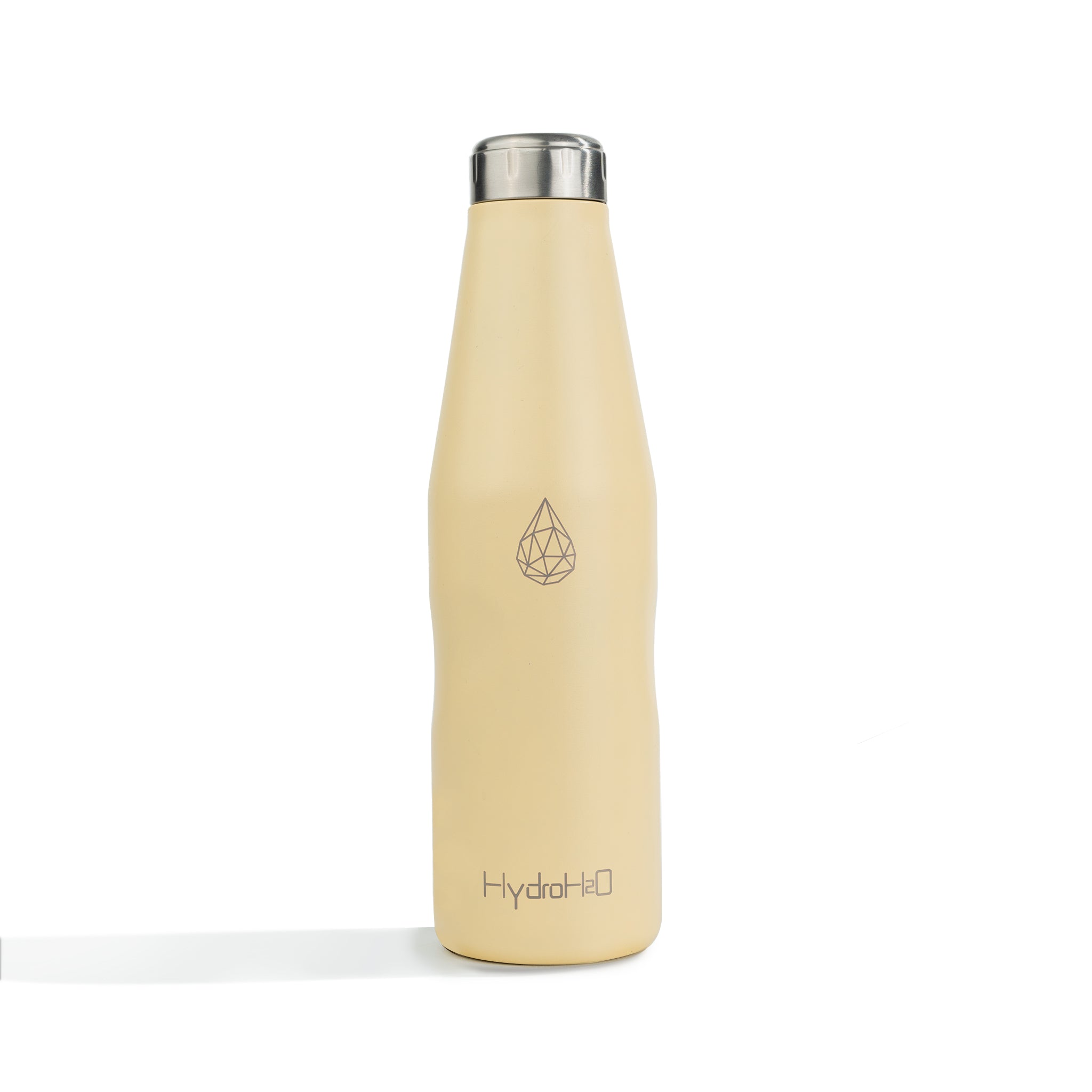 HydroH2O - Beach - Chamomile- Front - Yellow 25 oz water bottle with silver cap - Durable Double-Walled Stainless Steel