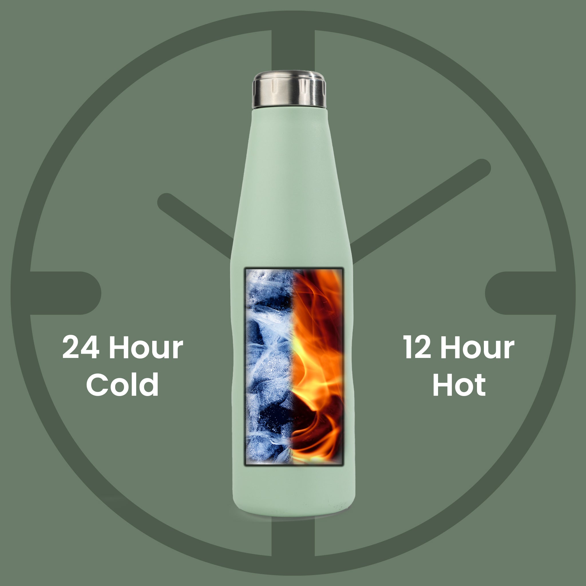 HydroH2O - Beach-VI - Mint Green - Green 25oz bottle with temperature '24 Hour Cold' and '12 Hour Hot'- Stainless Steel