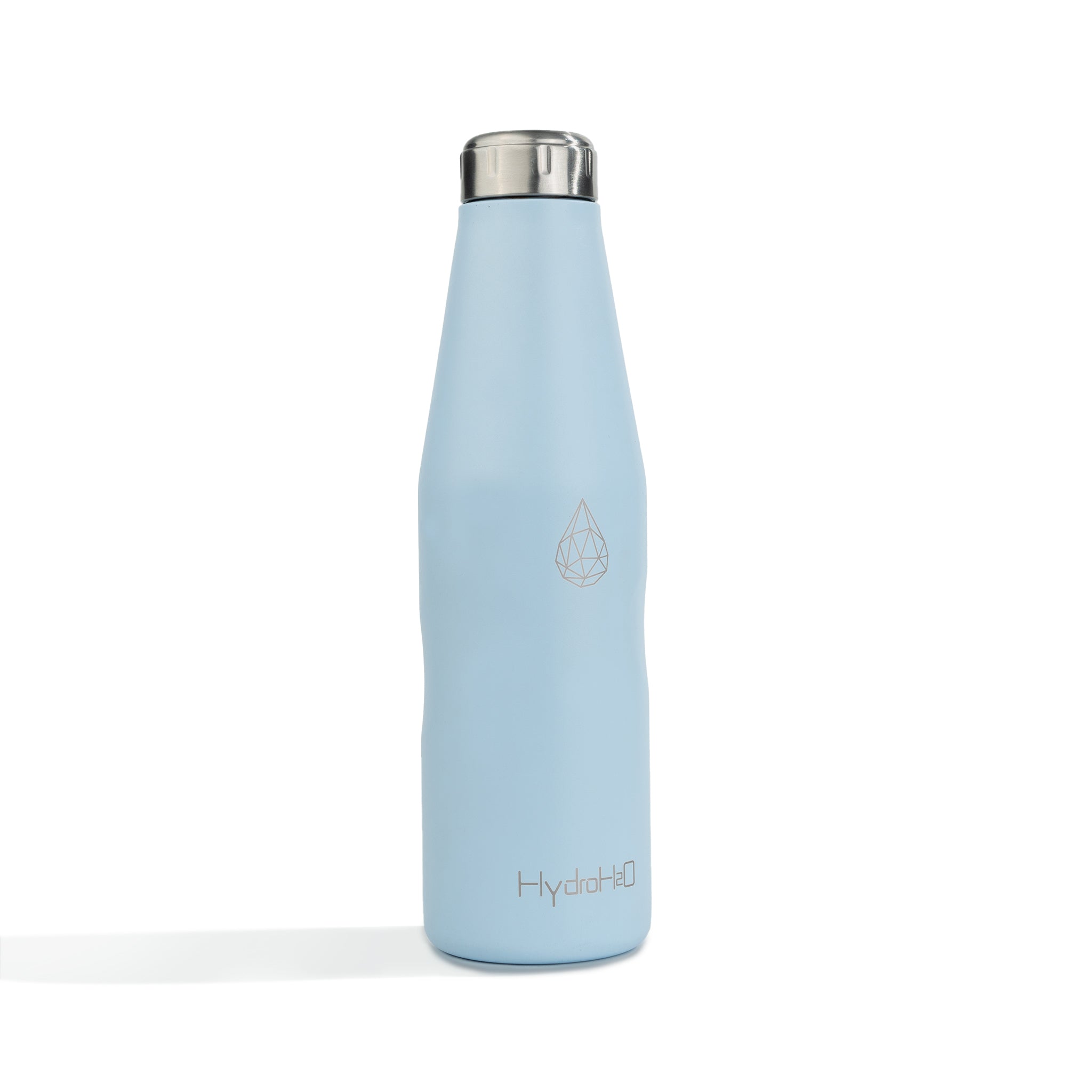 HydroH2O- Beach-VI - Skyride - 3.4 View - Blue 25 oz water bottle with silver cap Durable Double-Walled Stainless Steel