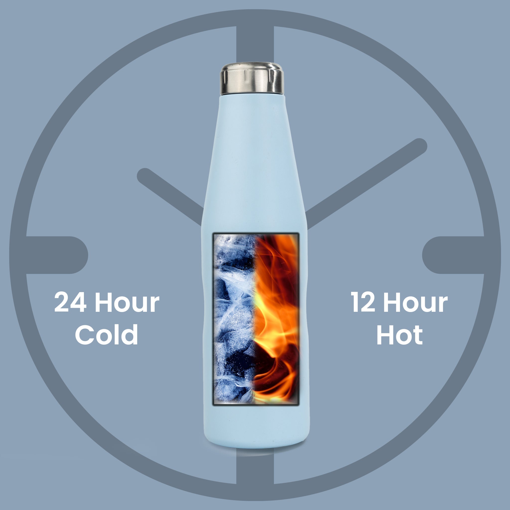 HydroH2O - Beach-VI - Skyride - Blue 25oz bottle with temperature '24 Hour Cold' and '12 Hour Hot'- Stainless Steel