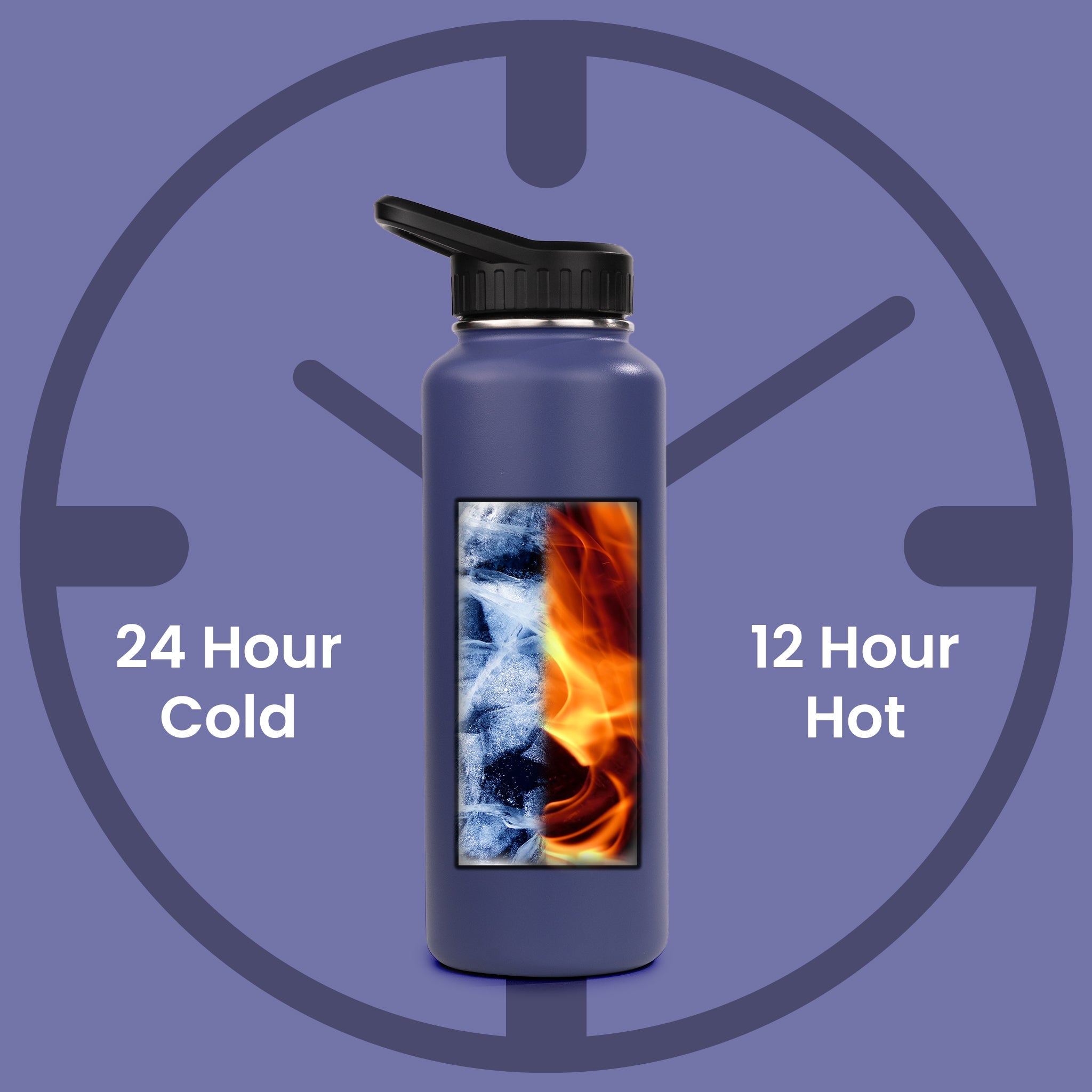 Gym 37oz - HydroH2o - Twilight Purple - Purple water bottle with black cap - gym metal water bottle - 24 Cold 12 Hot