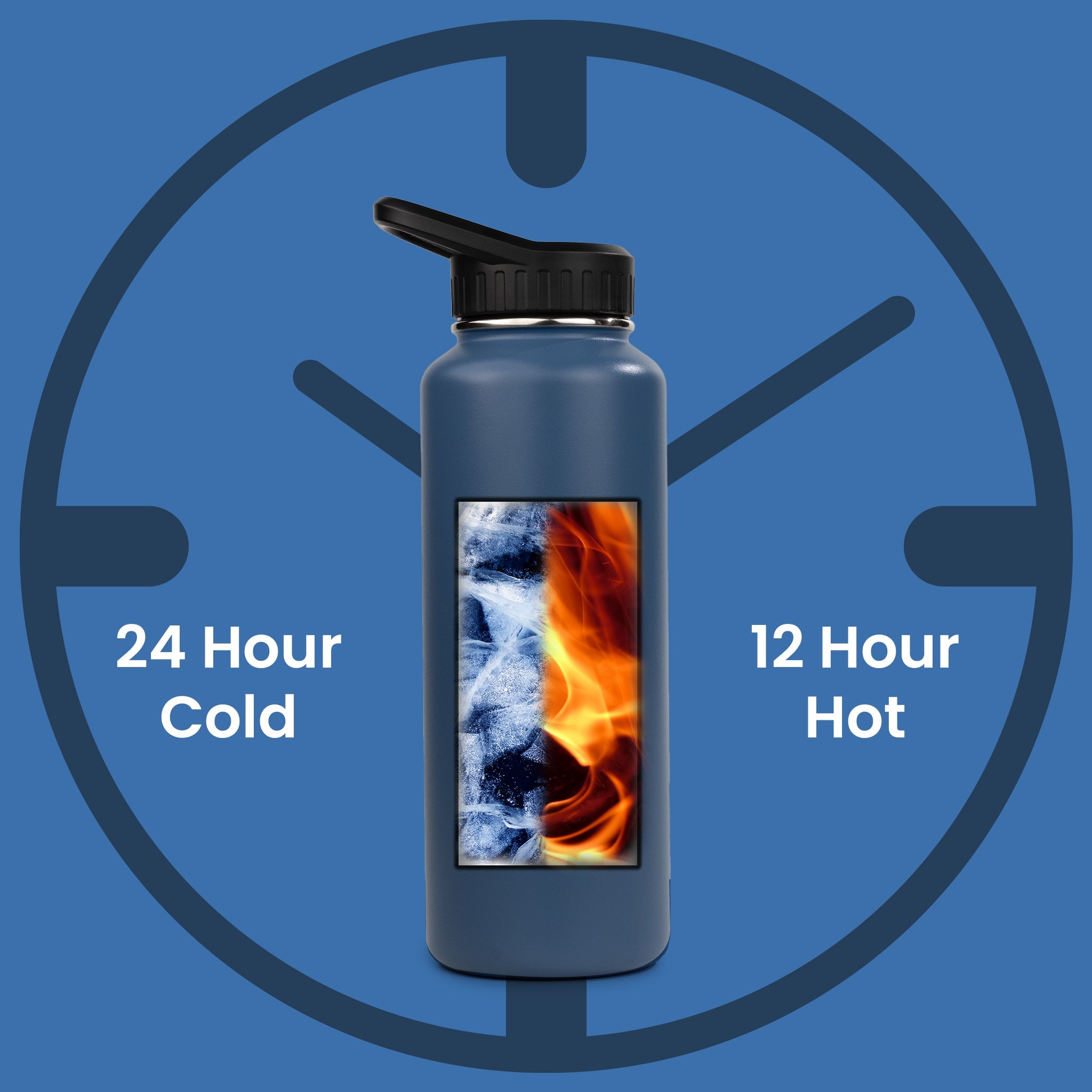 Gym 37oz - HydroH2o - Wild Wind - Hot.Cold - Dark Blue water bottle with black cap - gym metal water bottle - 24 Cold 12 Hot
