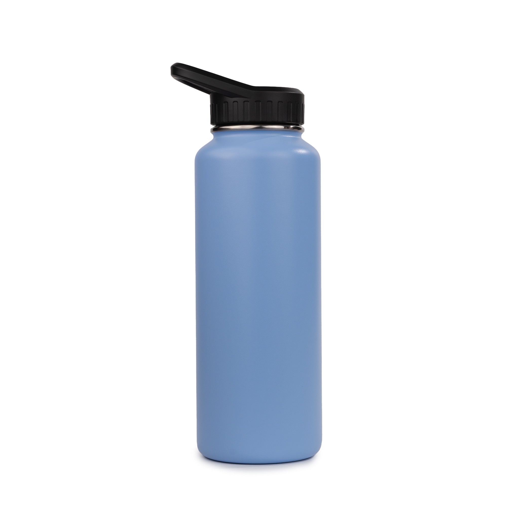 Gym 37oz - HydroH2o - Frozen Fjord - Back - Blue water bottle with black cap - metal water bottle - gym metal bottle