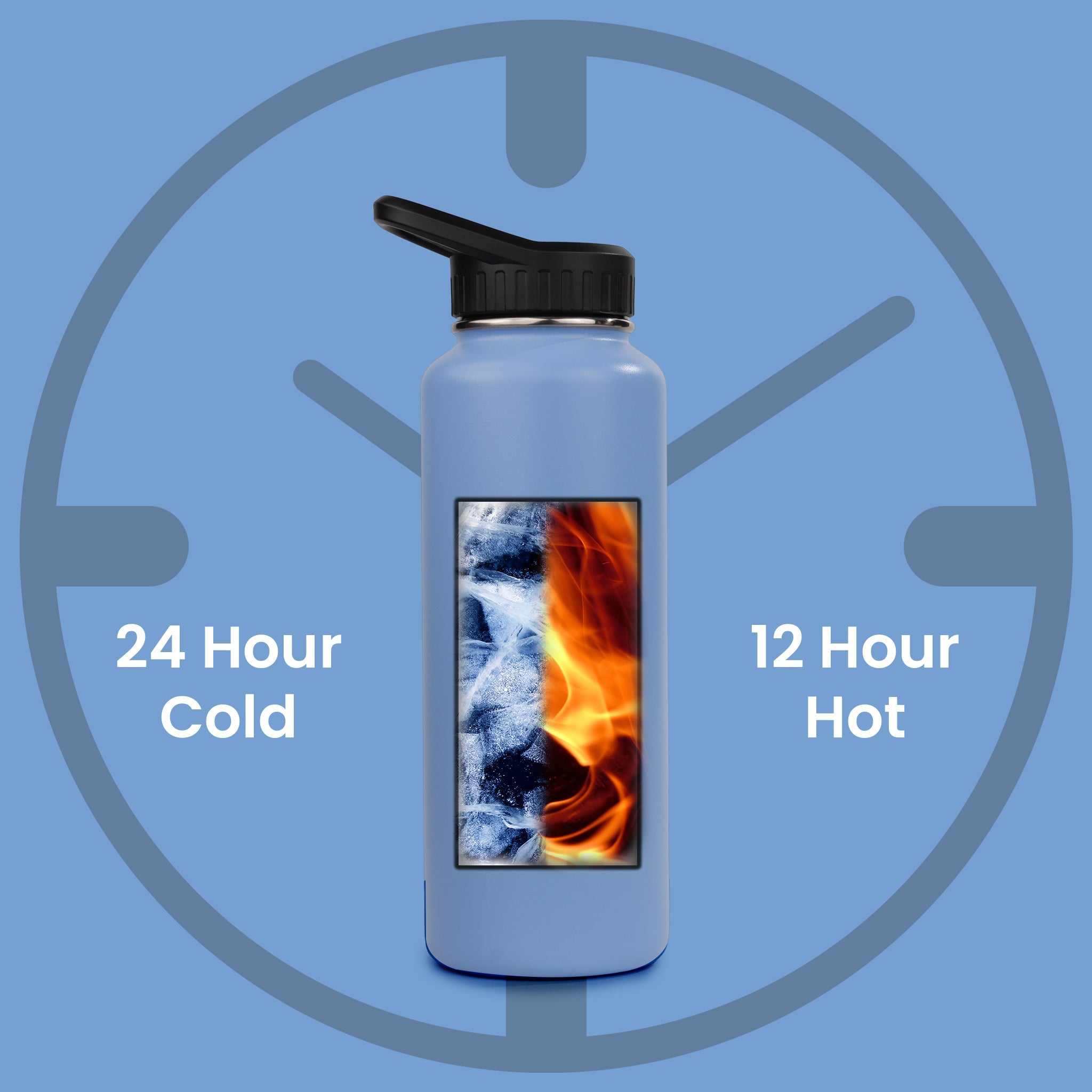 Gym 37oz - HydroH2o - Frozen Fjord - Hot.Cold - Blue water bottle with black cap - gym metal water bottle - 24 Cold - 12 Hot