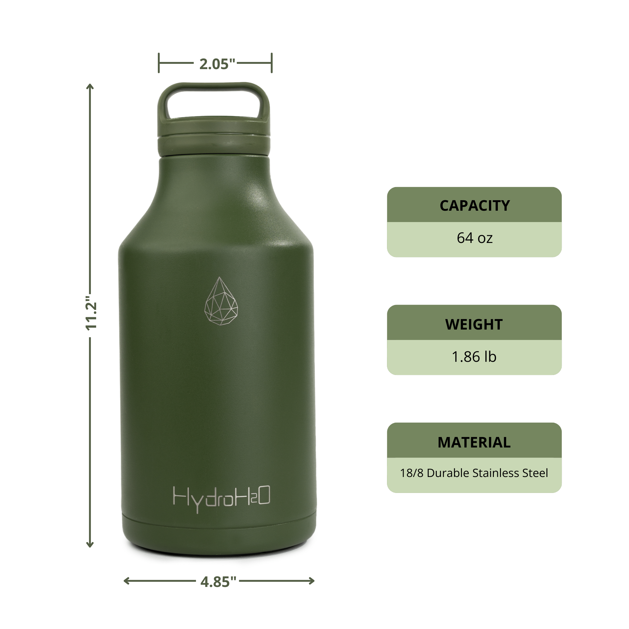 Gym - Marathon - Chive - Green - HydroH2o - 64oz - Half Gallon