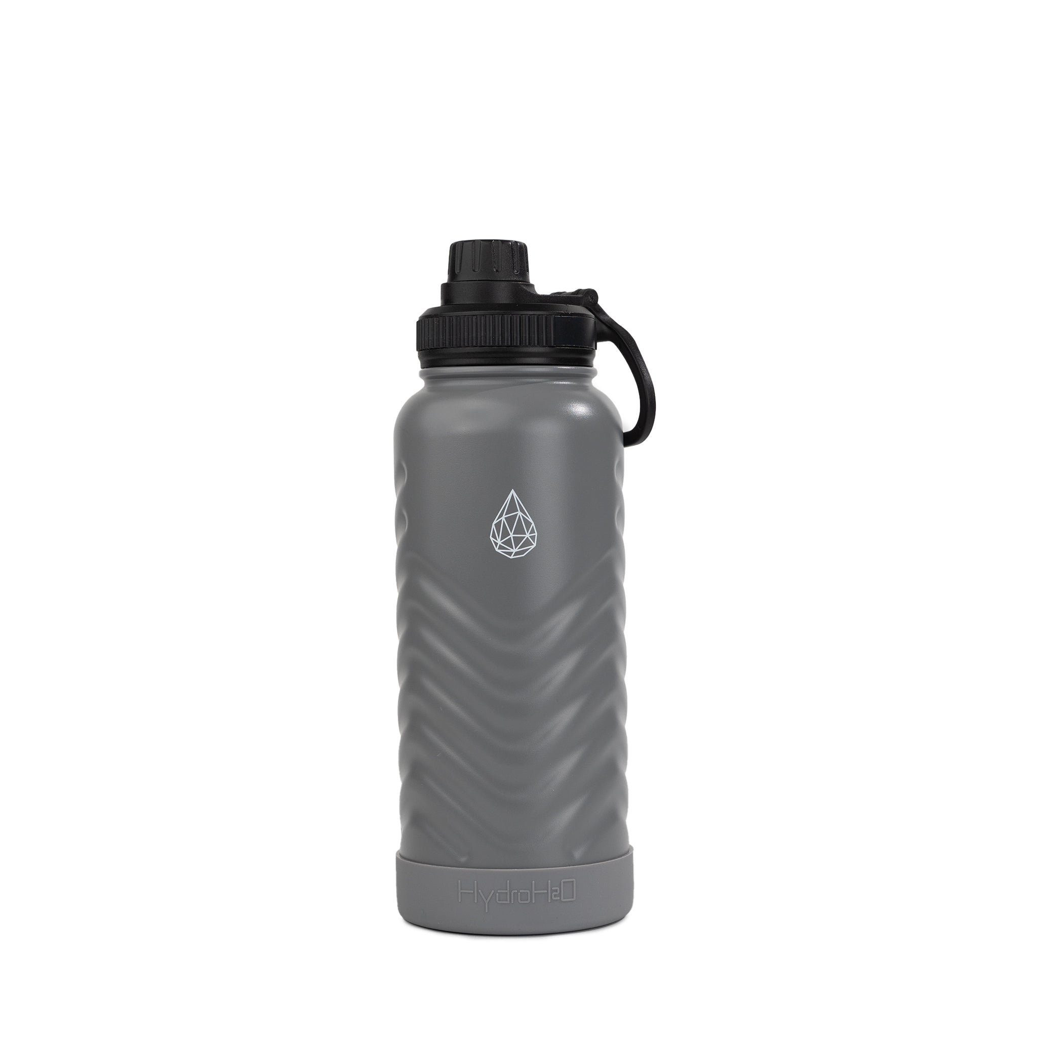 HydroH2O - Vital Flask 2.0 - Grey- Front - Green 25 oz water bottle with black spout - Durable Double-Walled Stainless Steel