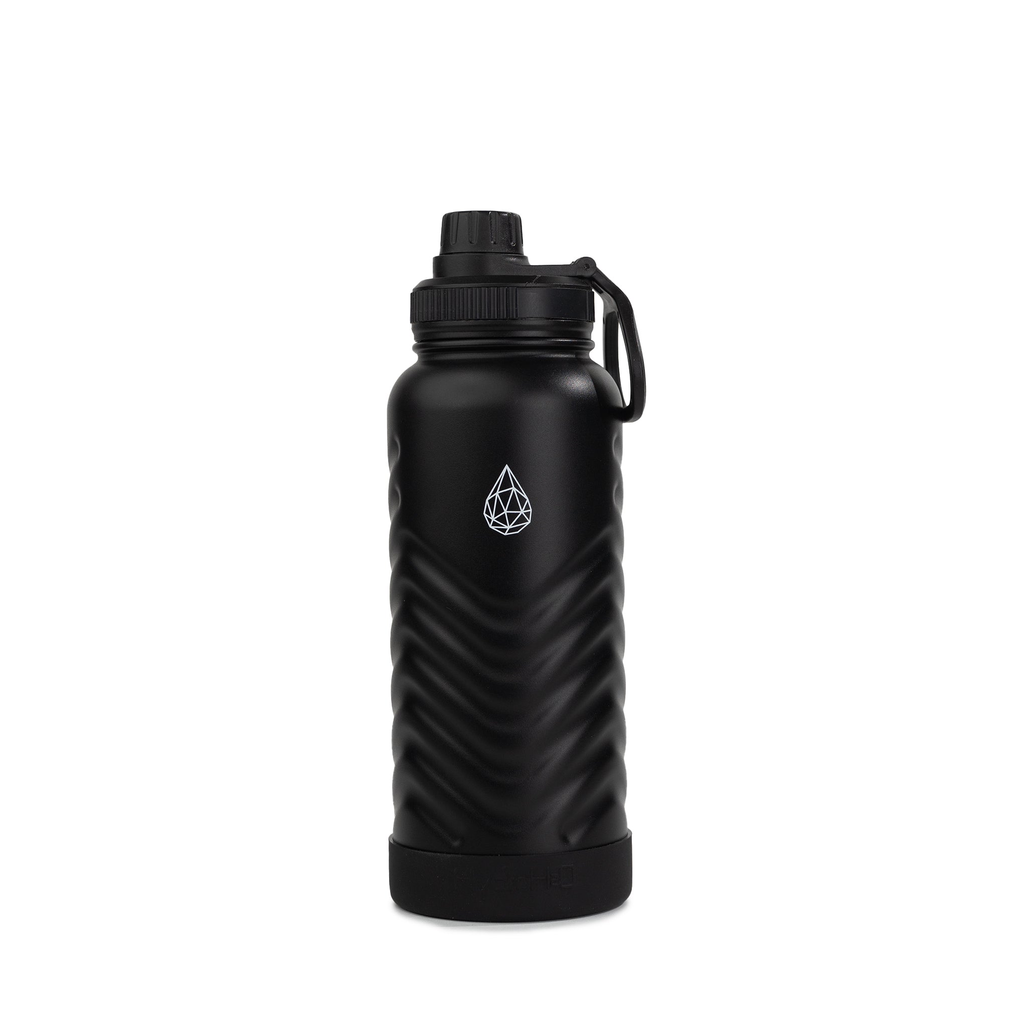 HydroH2O - Vital Flask 2.0 - Black- Front - Black 32 oz water bottle with black spout - Durable Double-Walled Stainless Steel