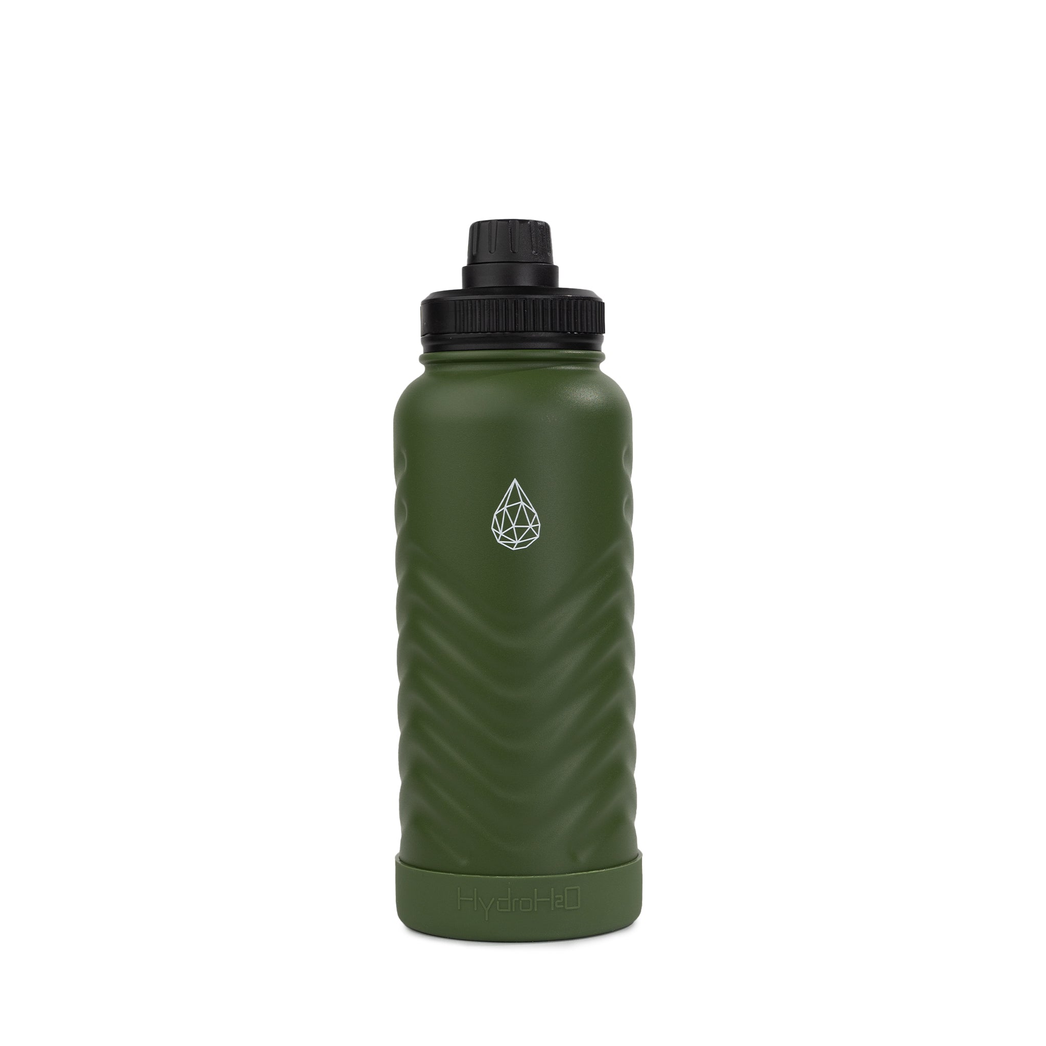 HydroH2O - Vital Flask 2.0 - Front - Green 25oz 32 oz water bottle with black spout - Durable Double-Walled Stainless Steel