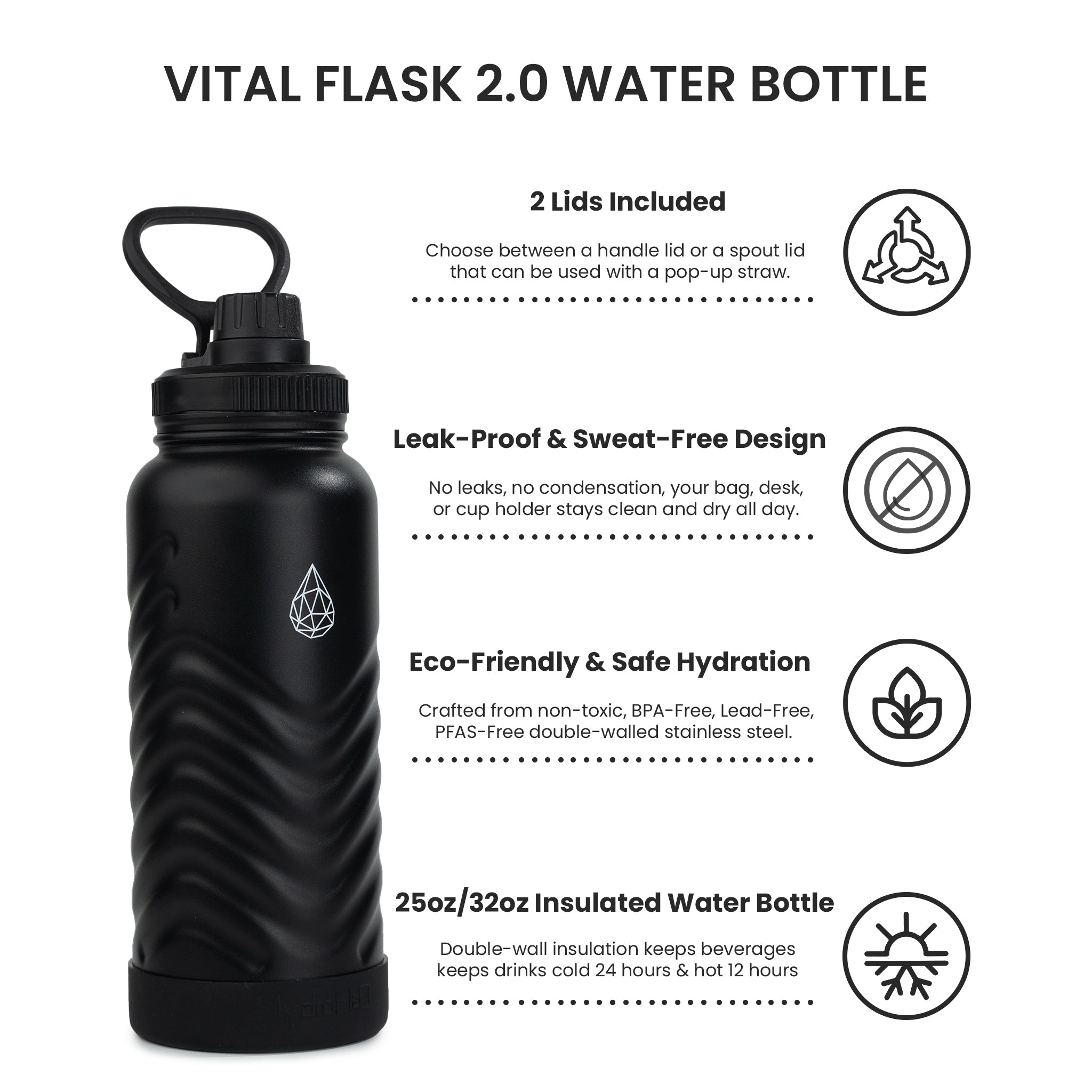 Vital Flask 2.0 Stainless Steel Water Bottle - HydroH2o
