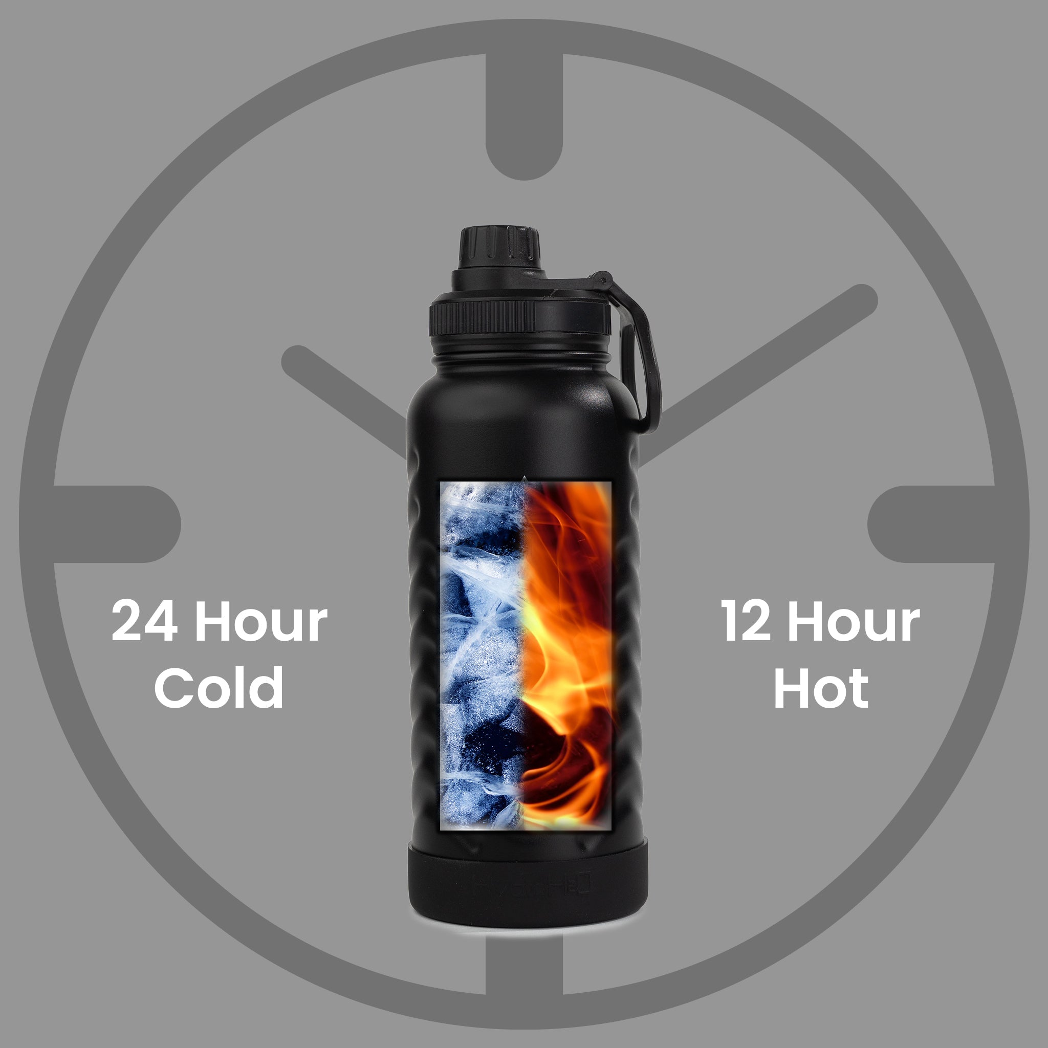 HydroH2O - Vital Flask 2.0 - Top - Black 25oz 32 oz water bottle with black spout - 24 hour cold - 12 hour hot