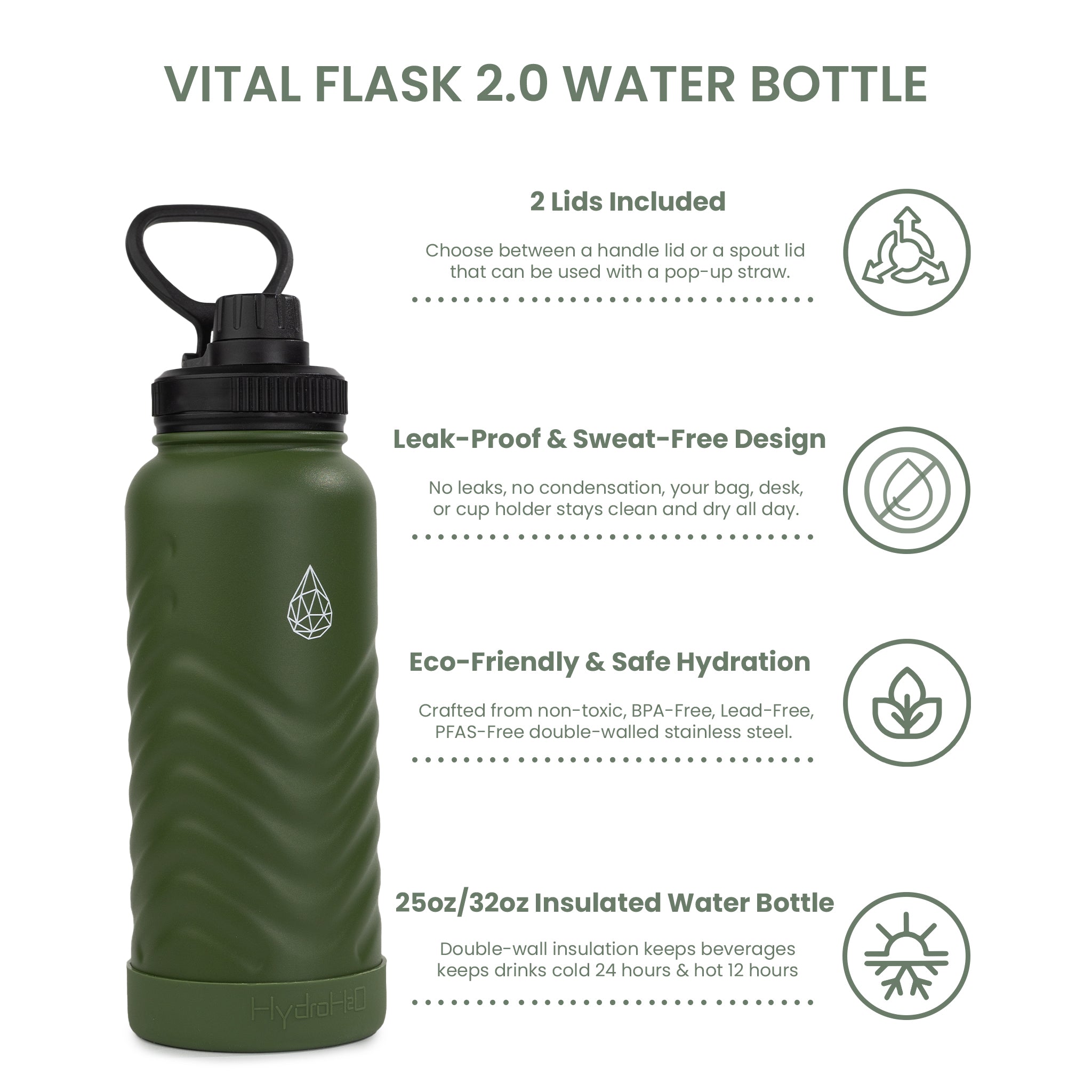 Vital Flask 2.0 Stainless Steel Water Bottle - HydroH2o