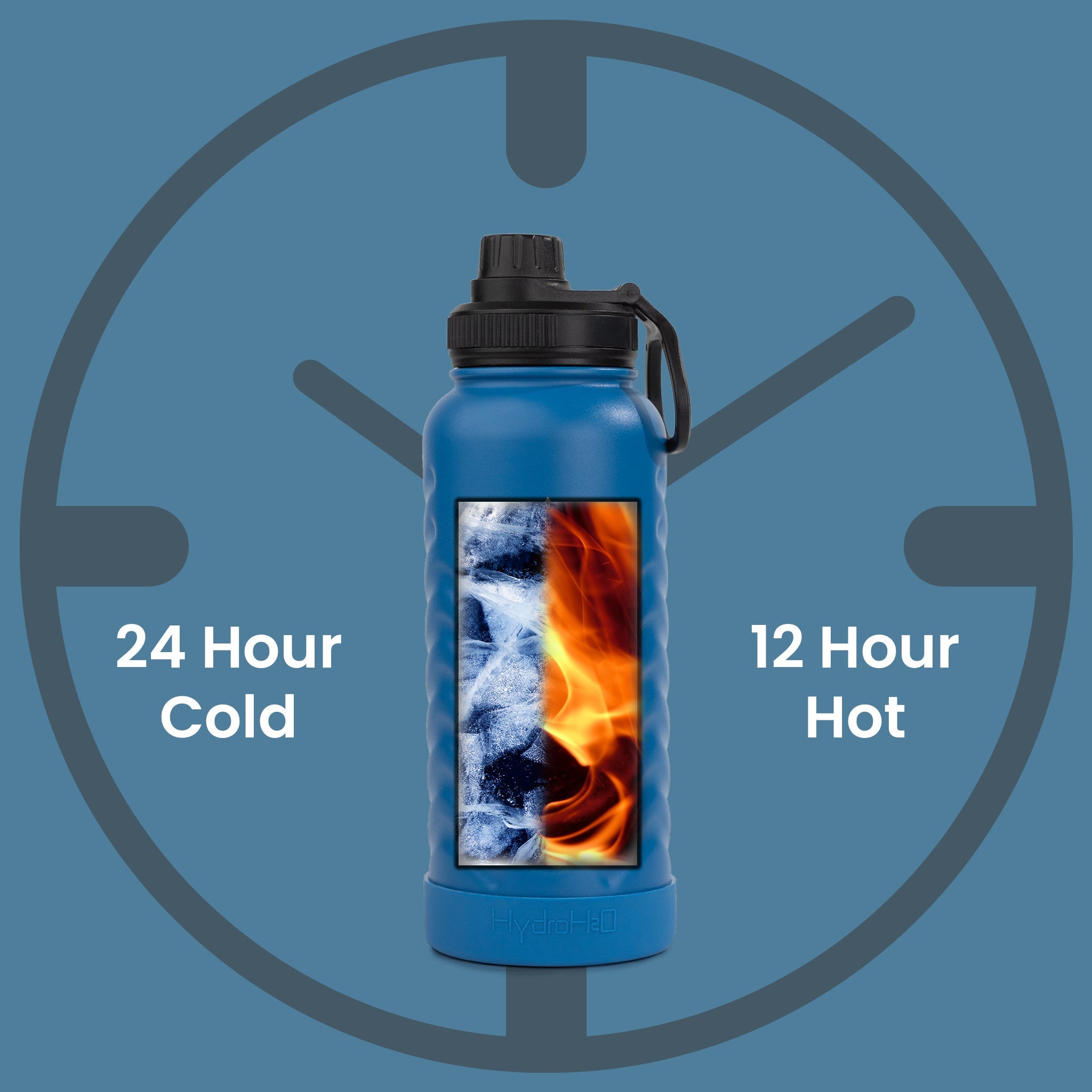 HydroH2O - Vital Flask 2.0 - Top - Blue 25oz 32 oz water bottle with black spout - 24 hour cold - 12 hour hot