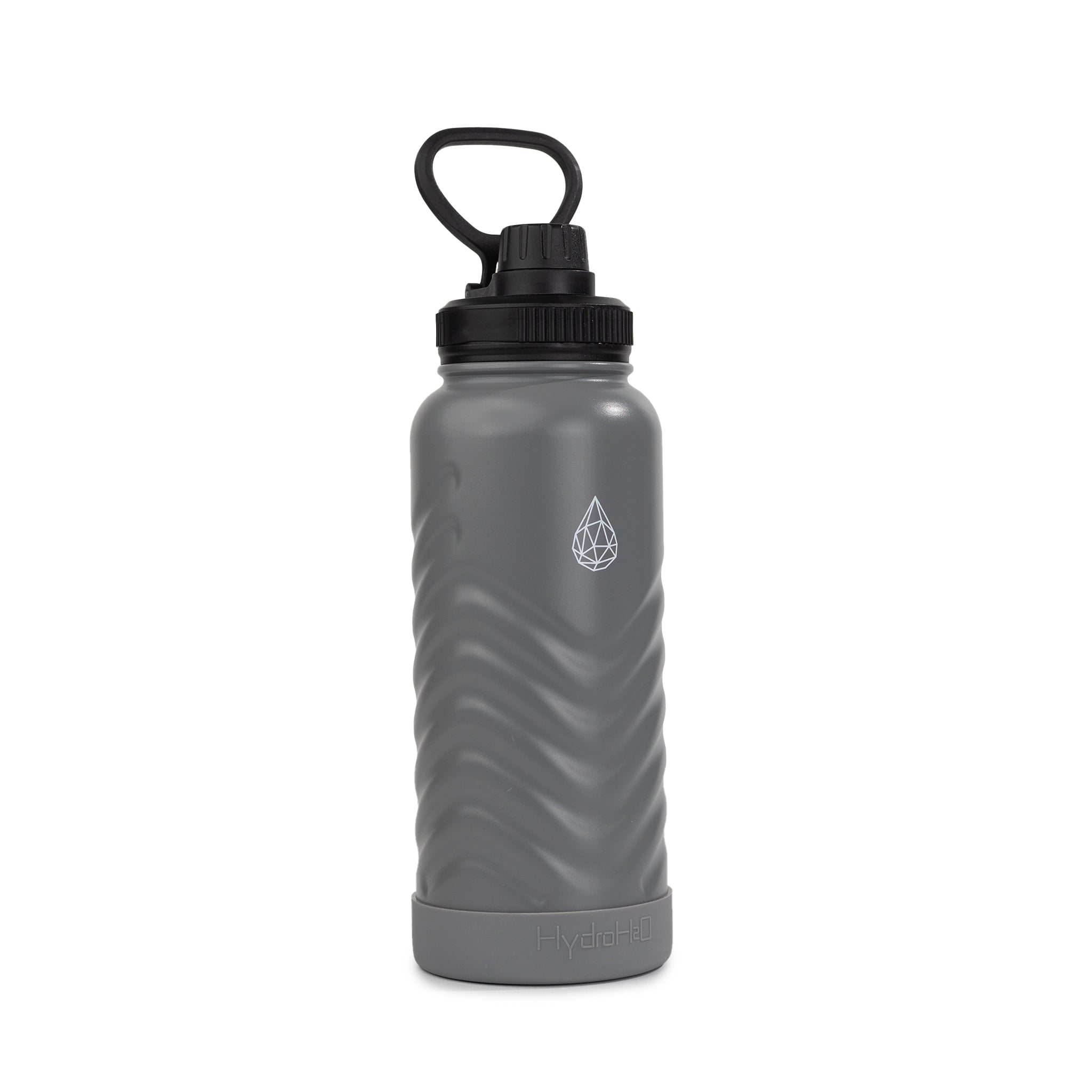 HydroH2O - Vital Flask 2.0 - 3.4 View - Grey 25oz 32 oz water bottle with black spout - Durable Double-Walled Stainless Steel