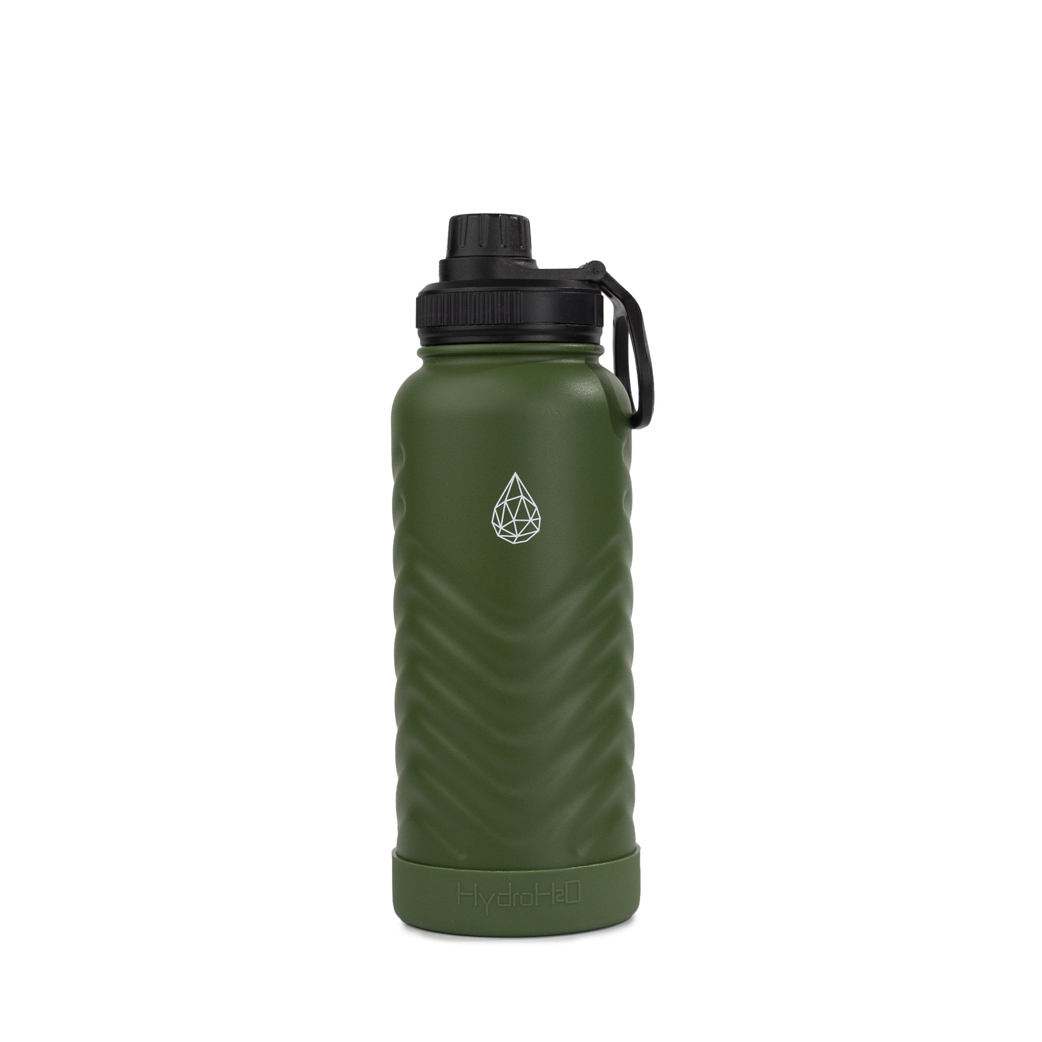 HydroH2O - Vital Flask 2.0 - Green- Front - Green 32 oz water bottle with black spout - Durable Double-Walled Stainless Steel