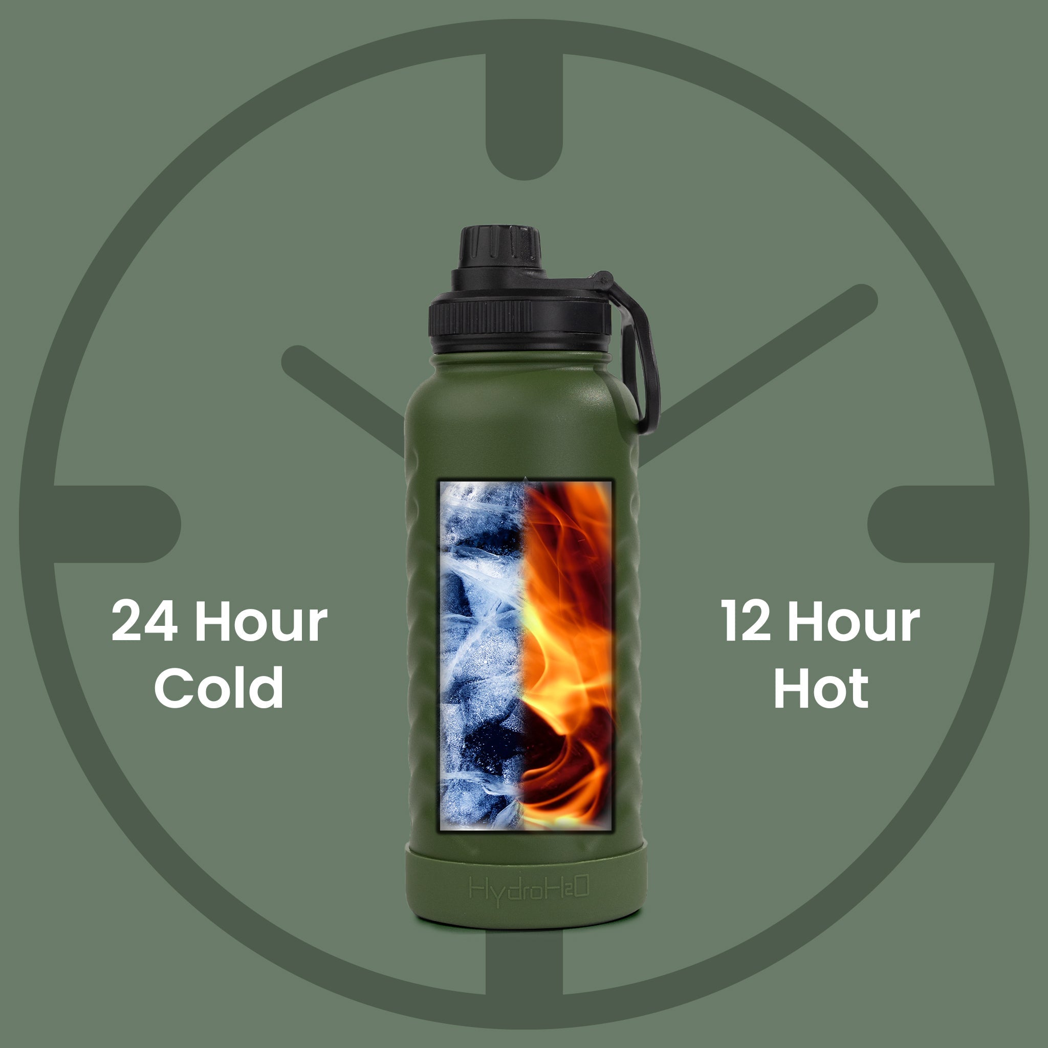 HydroH2O - Vital Flask 2.0 - Top - Green 25oz 32 oz water bottle with black spout - 24 hour cold - 12 hour hot