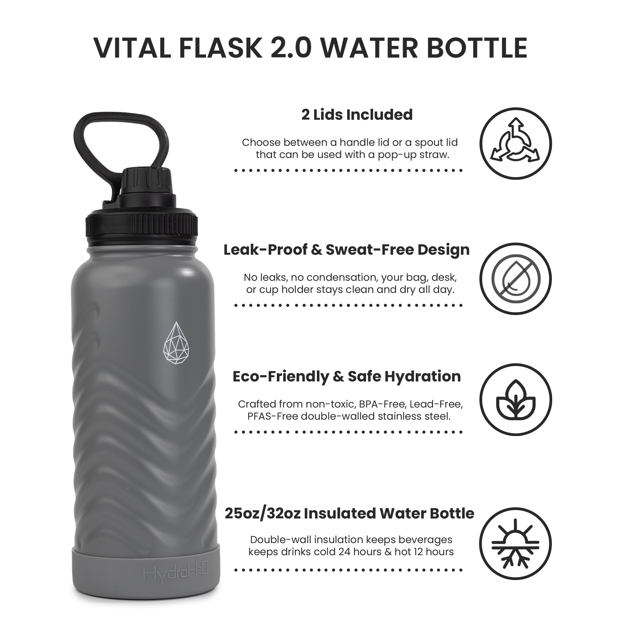 Vital Flask 2.0 Stainless Steel Water Bottle - HydroH2o