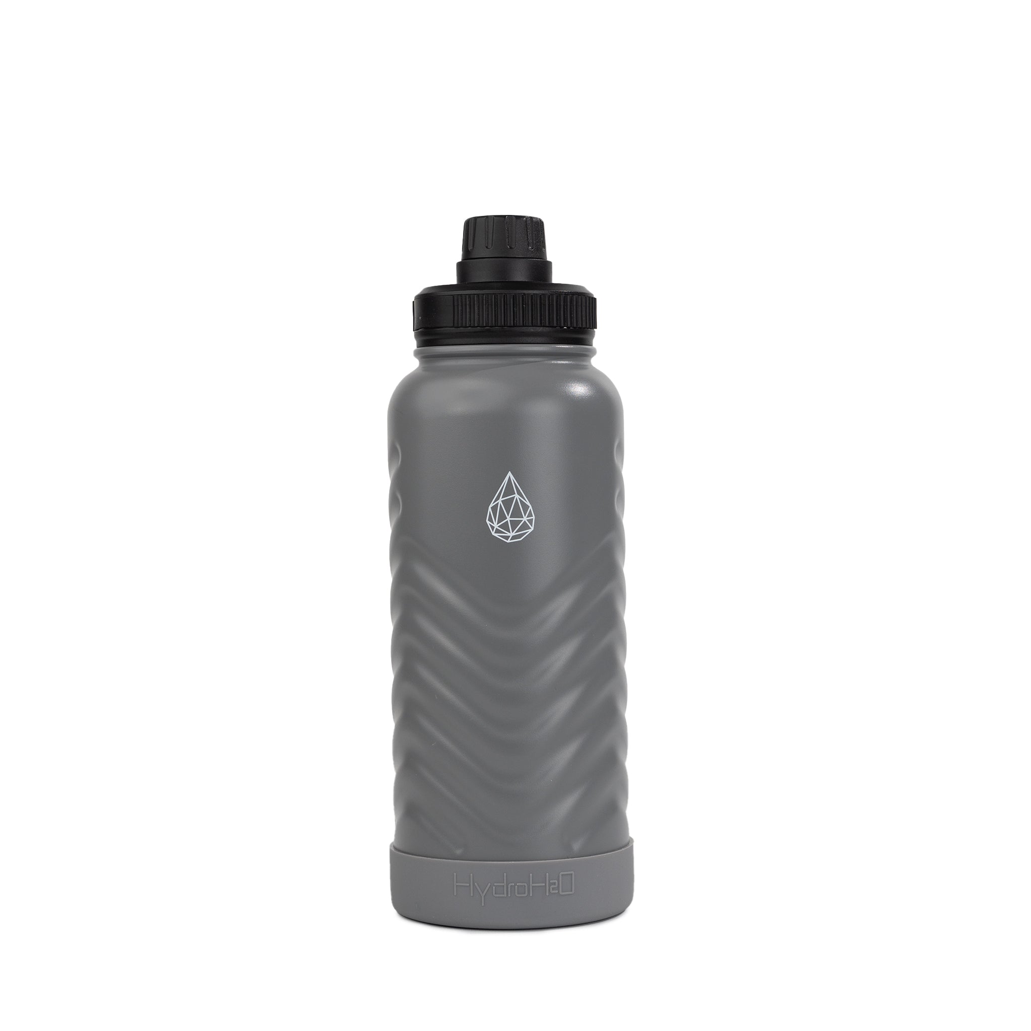 HydroH2O - Vital Flask 2.0 - Front - Grey 25oz 32 oz water bottle with black spout - Durable Double-Walled Stainless Steel