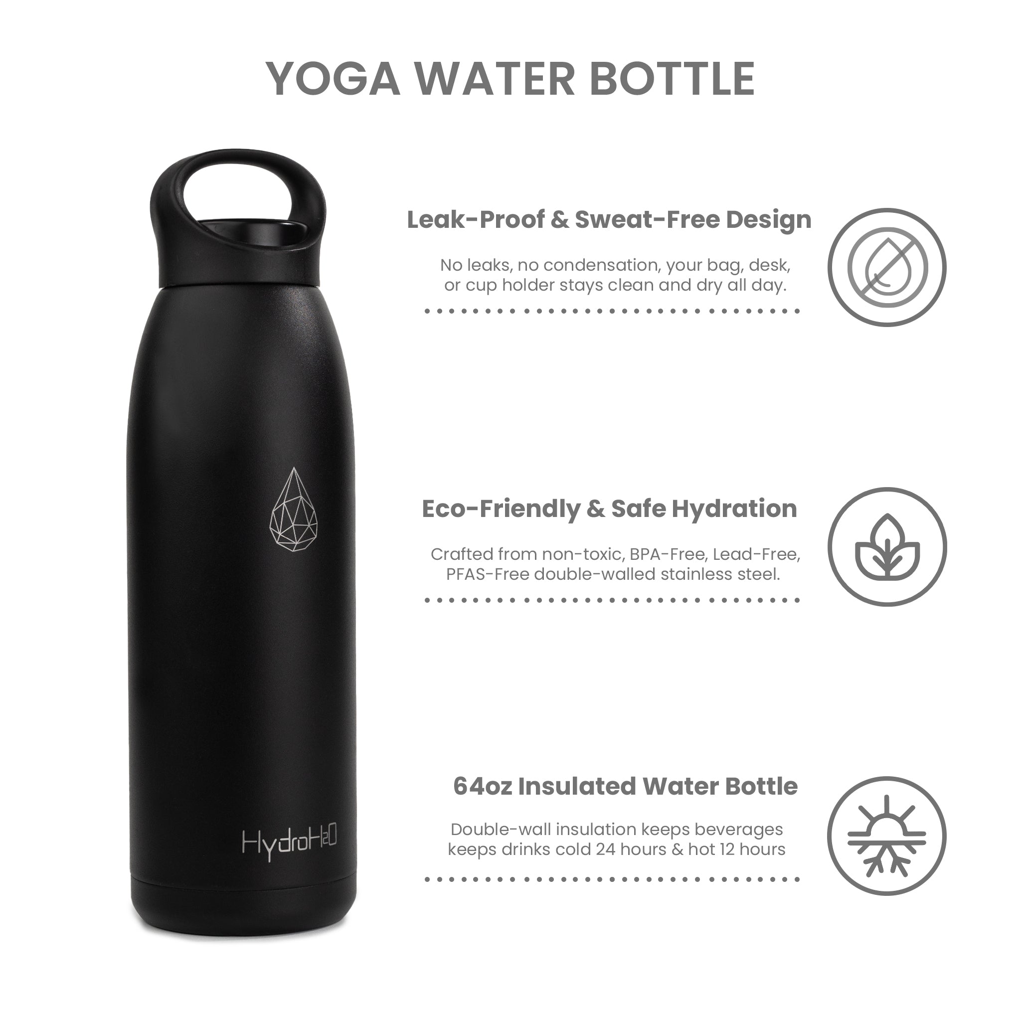 Yoga 32oz Stainless Steel Water Bottle - HydroH2o