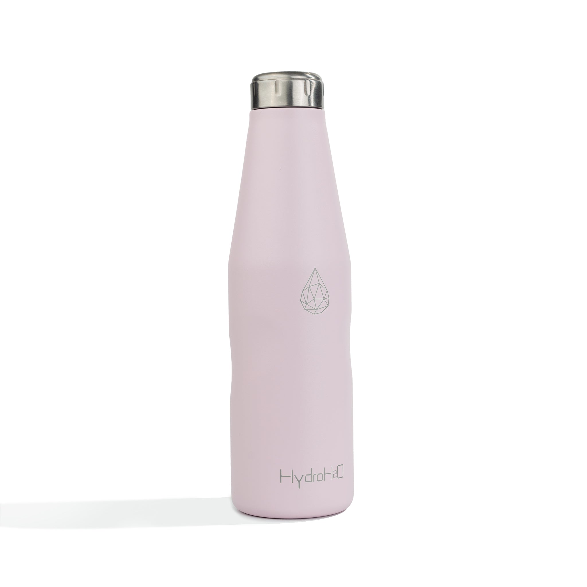 HydroH2O- Beach-VI - LightLilac - 3.4 View - Pink 25 oz water bottle with silver cap Durable Double-Walled Stainless Steel