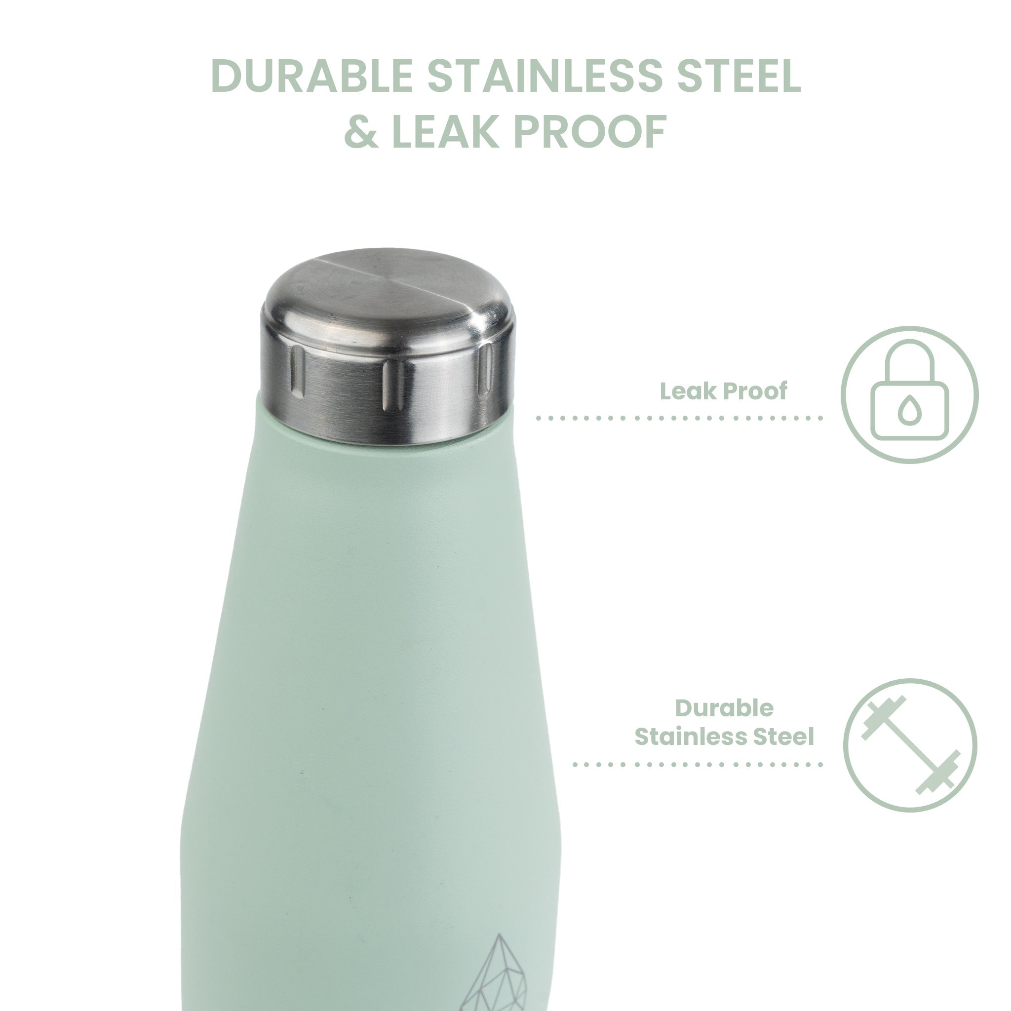 HydroH2O - Beach-VI - Mint Green - Top - Green 25oz insulated water bottle with silver lid, features durable & leak-proof