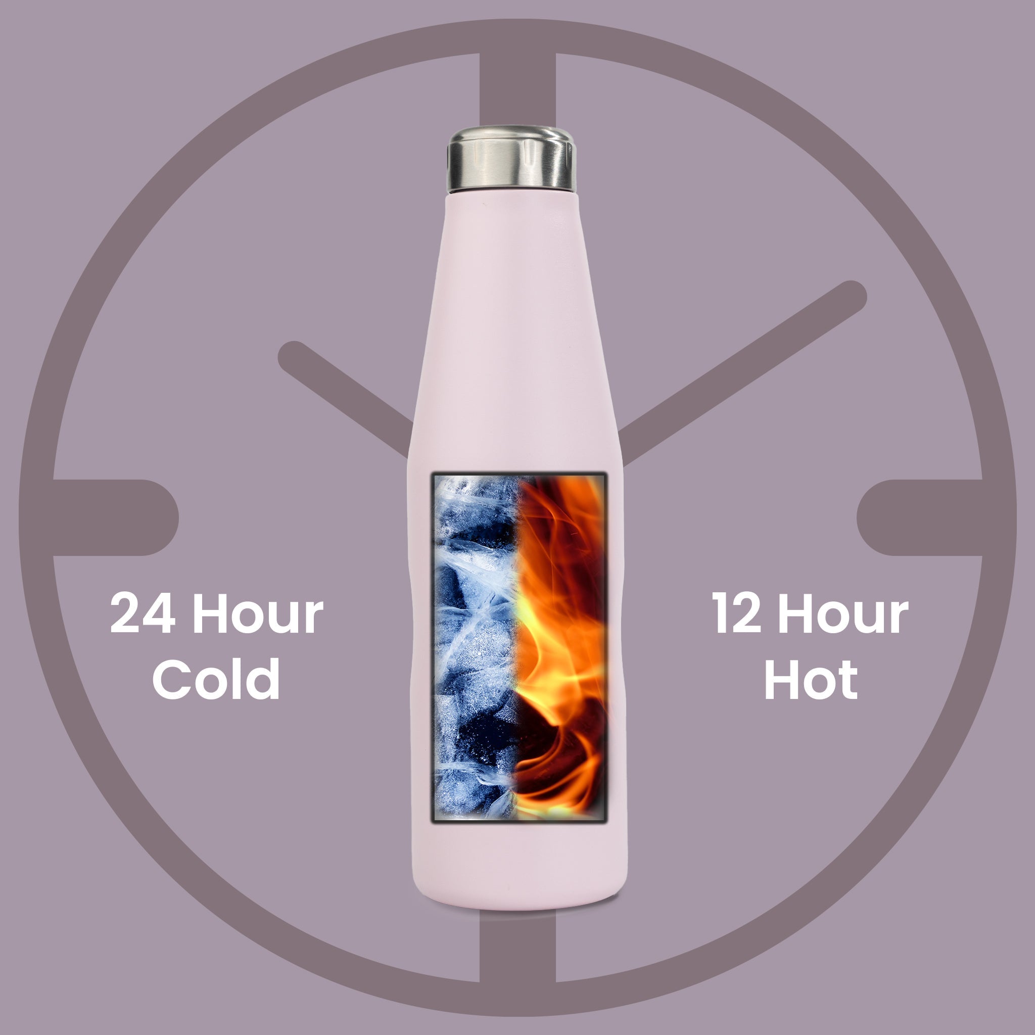 HydroH2O - Beach-VI -LightLilac - Pink 25oz bottle with temperature '24 Hour Cold' and '12 Hour Hot'- Stainless Steel