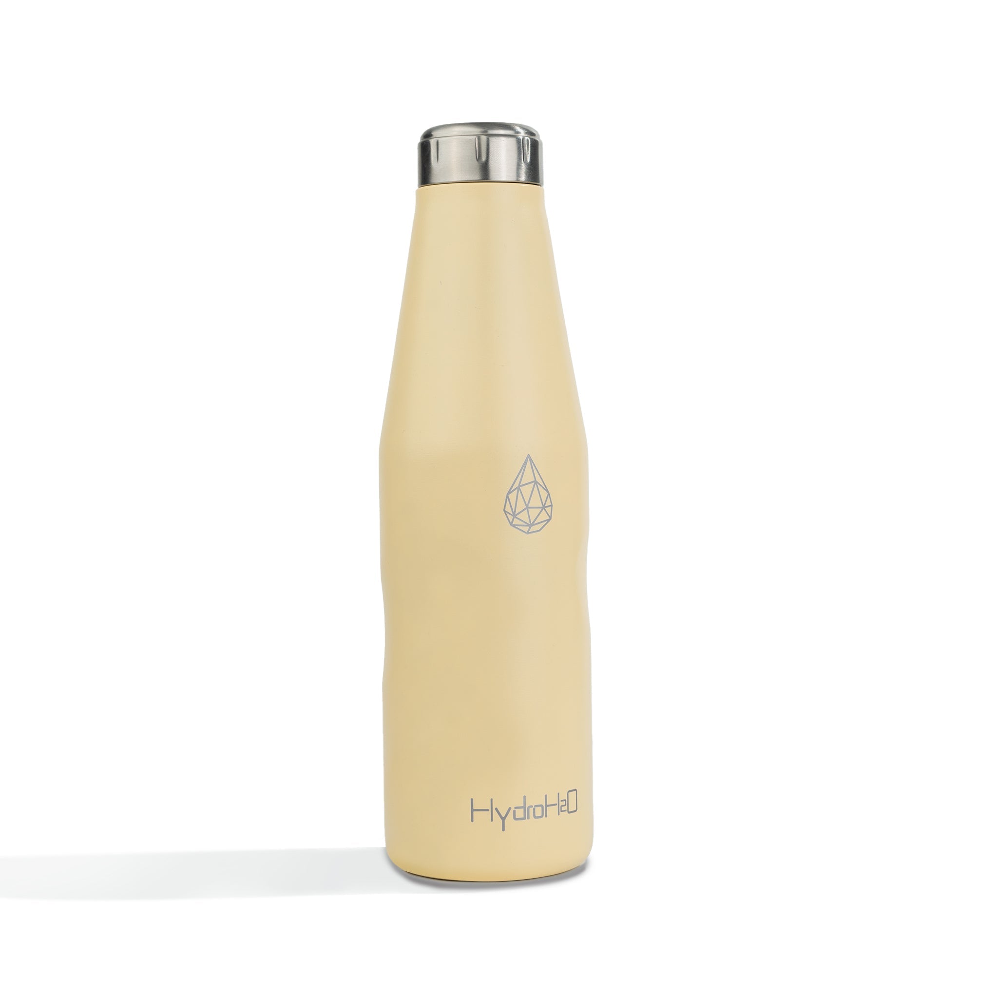 HydroH2O- Beach-VI - Chamomile - 3.4 View - Yellow 25 oz water bottle with silver cap Durable Double-Walled Stainless Steel