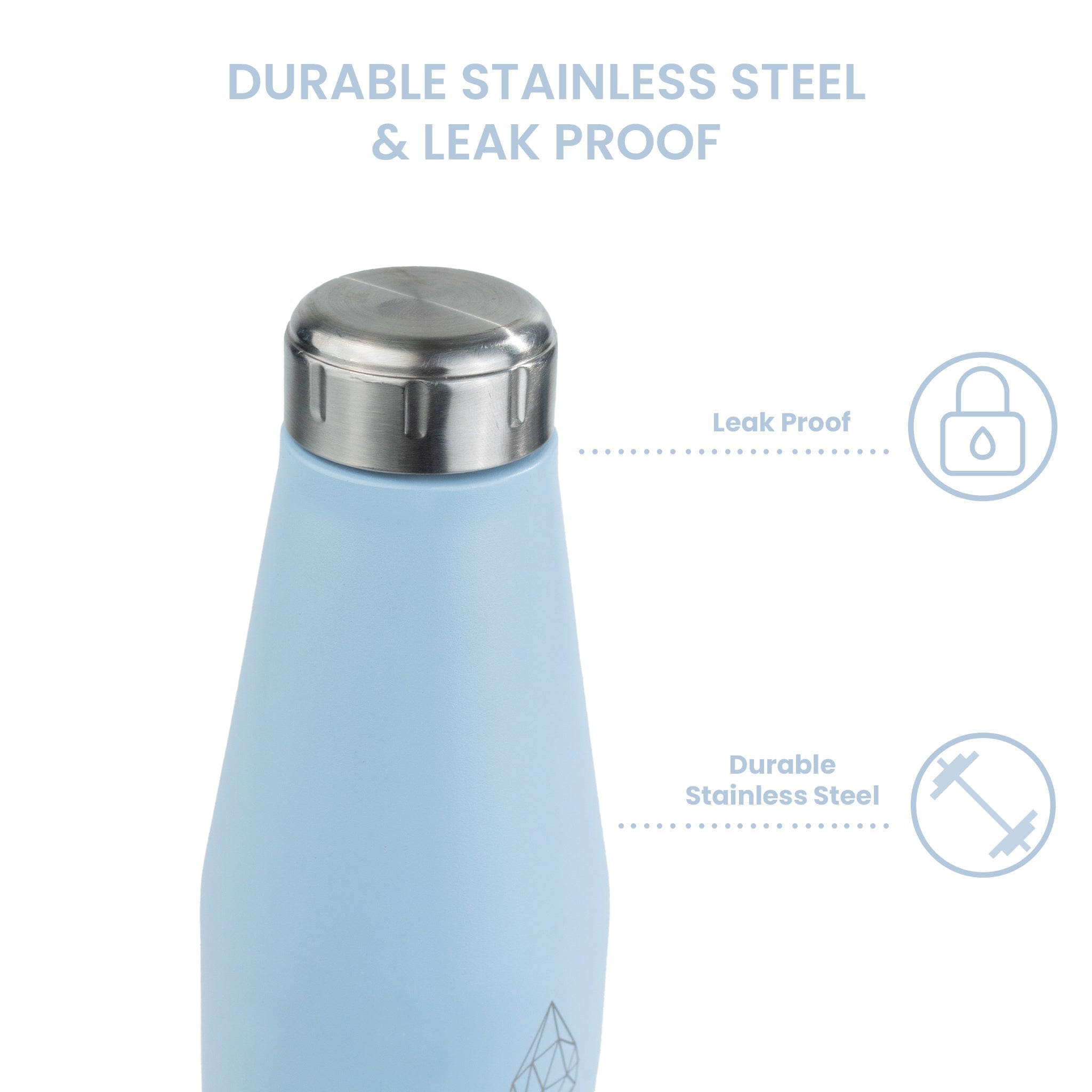 HydroH2O - Beach-VI - Skyride - Top - Blue 25oz insulated water bottle with silver lid, features durable & leak-proof