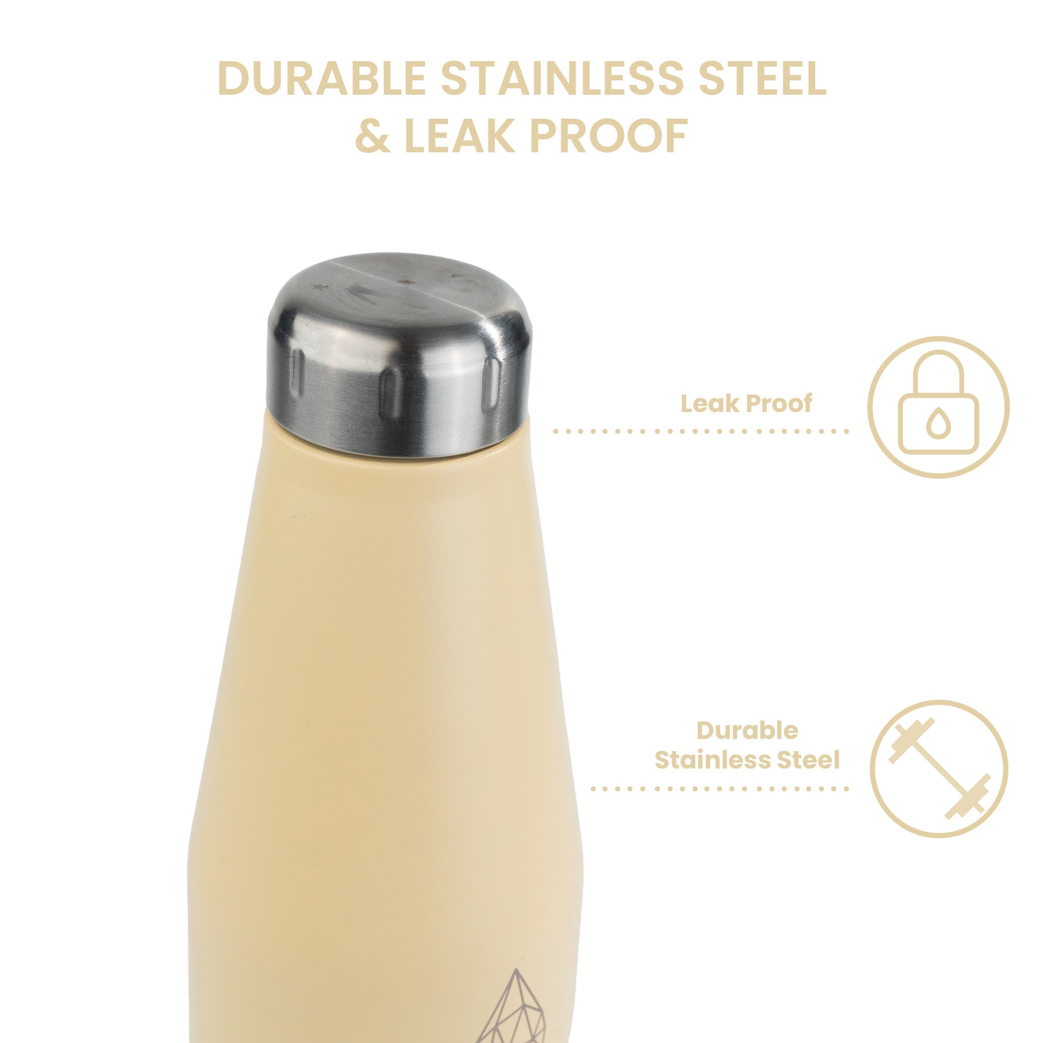 HydroH2O - Beach-VI - Chamomile - 3.4 View - Yellow 25oz insulated water bottle with silver lid, features durable & leak-proof