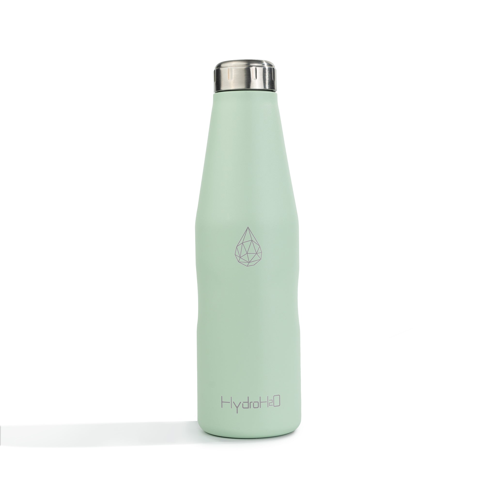 HydroH2O - Beach - Mint Green - Front - Green 25 oz water bottle with silver cap - Durable Double-Walled Stainless Steel