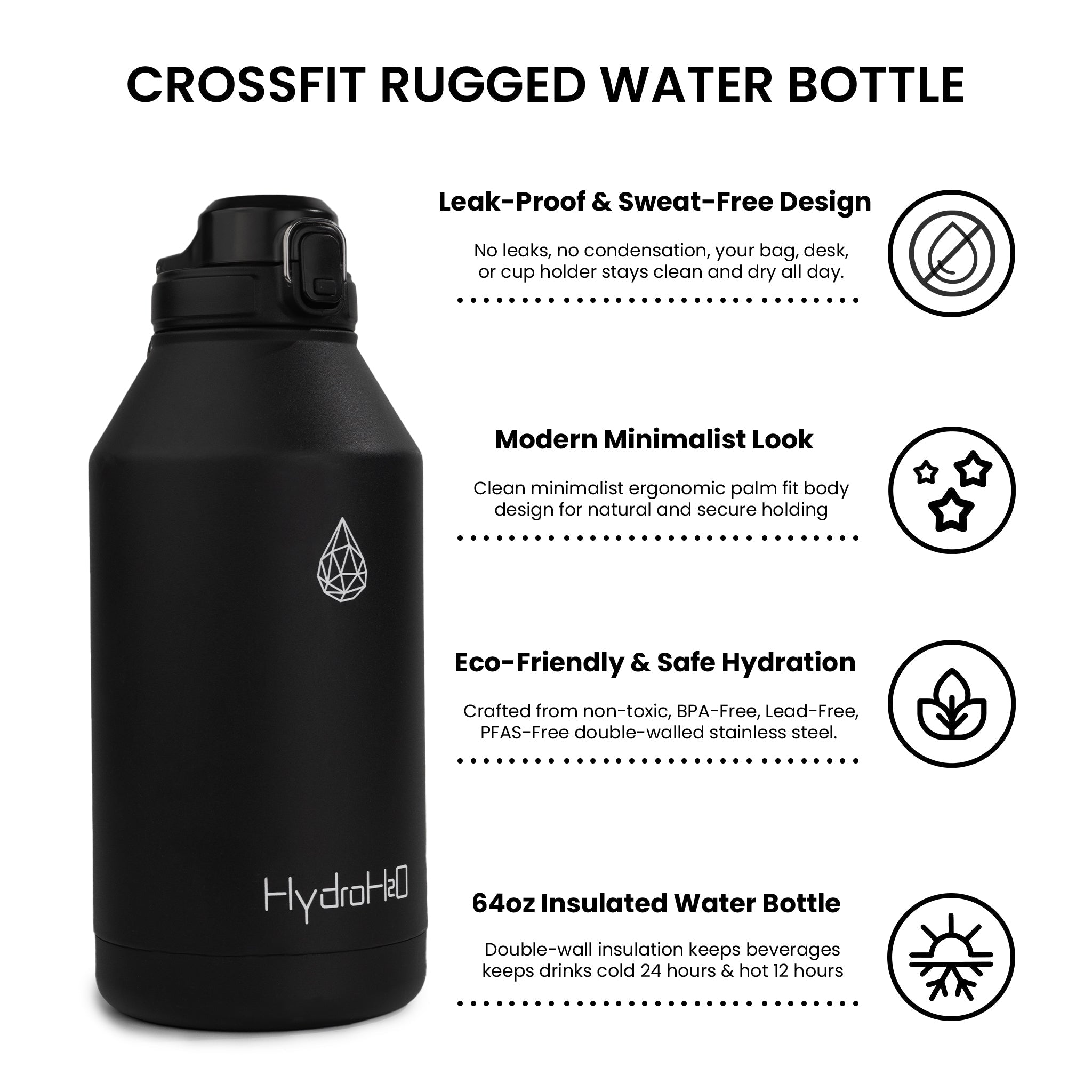 CrossFit Rugged 64oz Stainless Steel Insulated Water Jug - HydroH2o