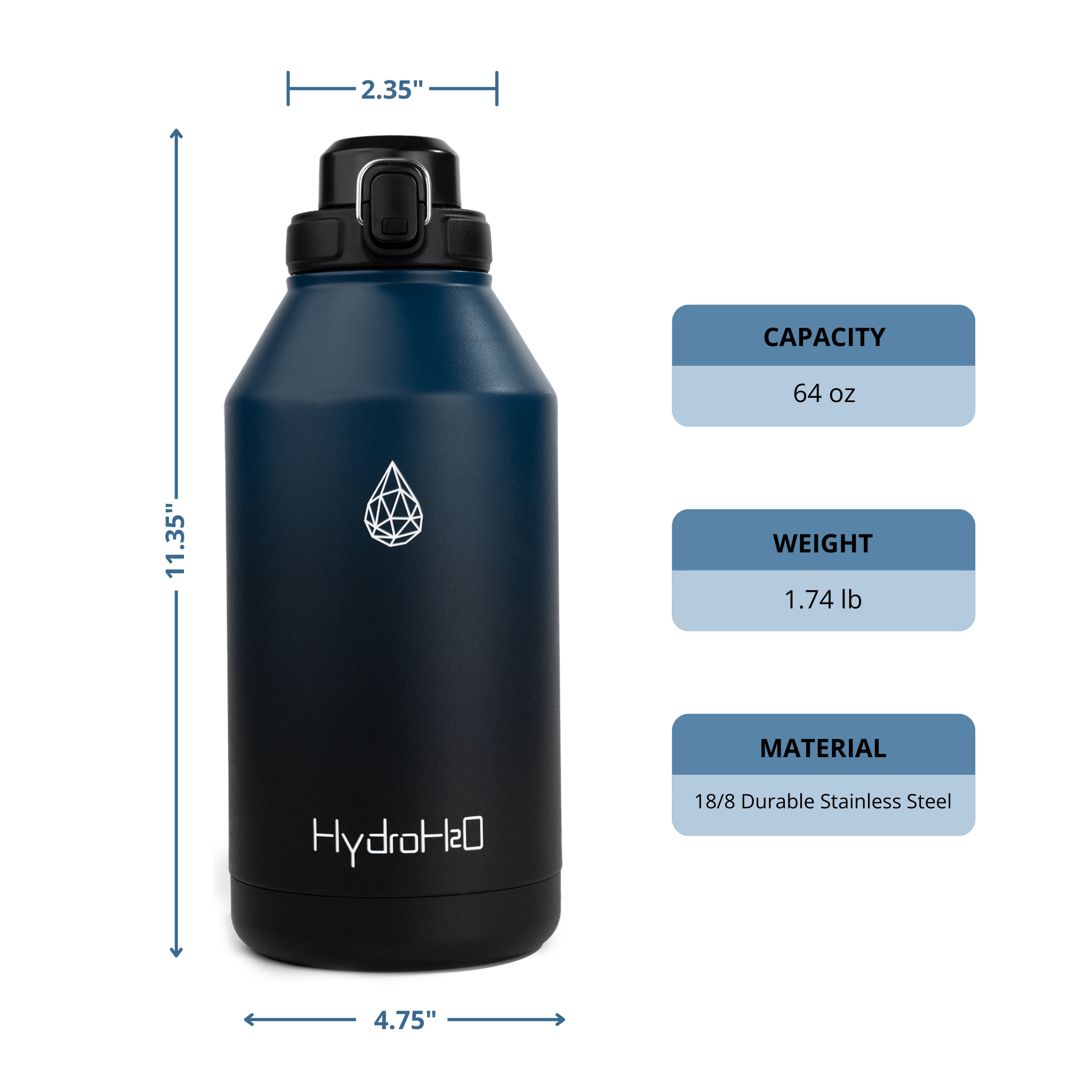 CrossFit Rugged 64oz Stainless Steel Insulated Water Jug - HydroH2o