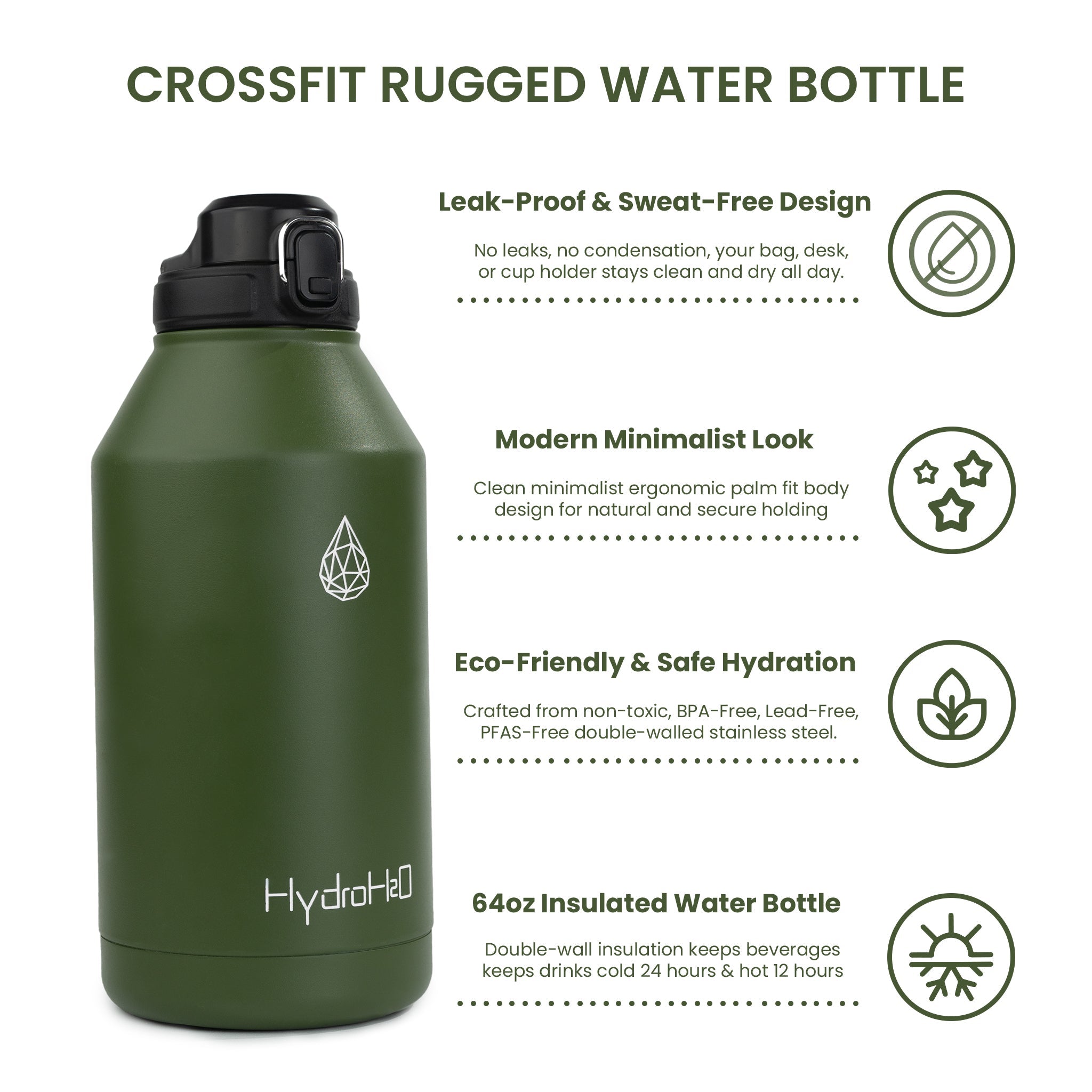 CrossFit Rugged 64oz Stainless Steel Insulated Water Jug - HydroH2o