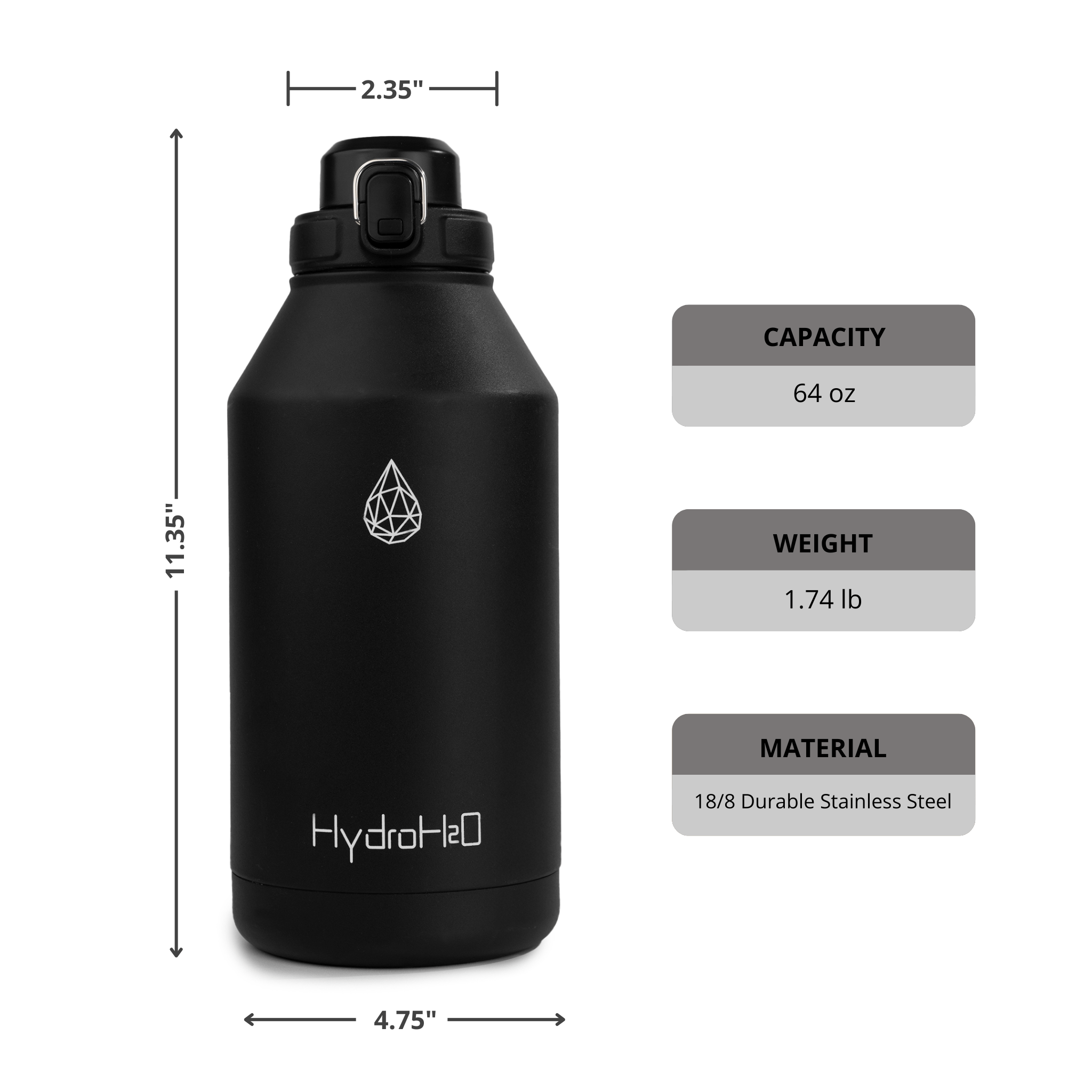 CrossFit Rugged 64oz Stainless Steel Insulated Water Jug - HydroH2o