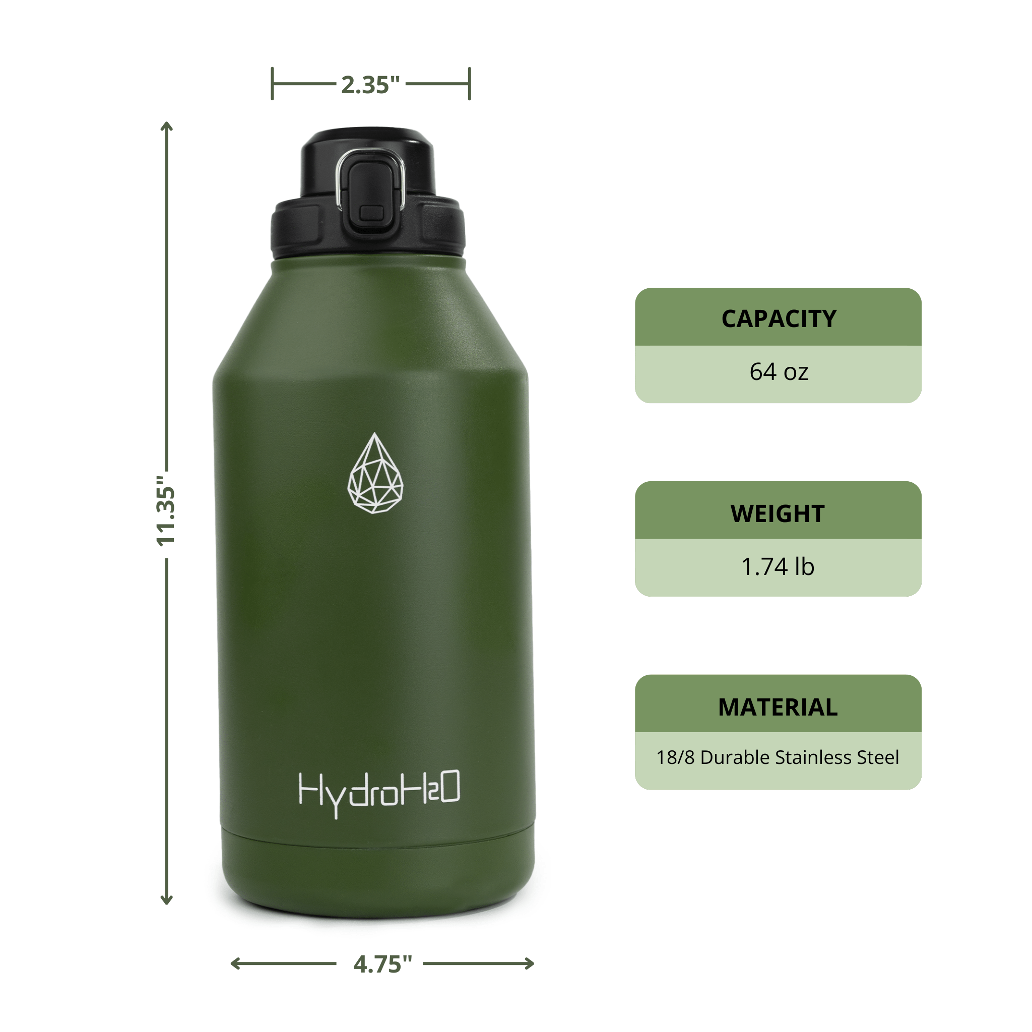 CrossFit Rugged 64oz Stainless Steel Insulated Water Jug - HydroH2o