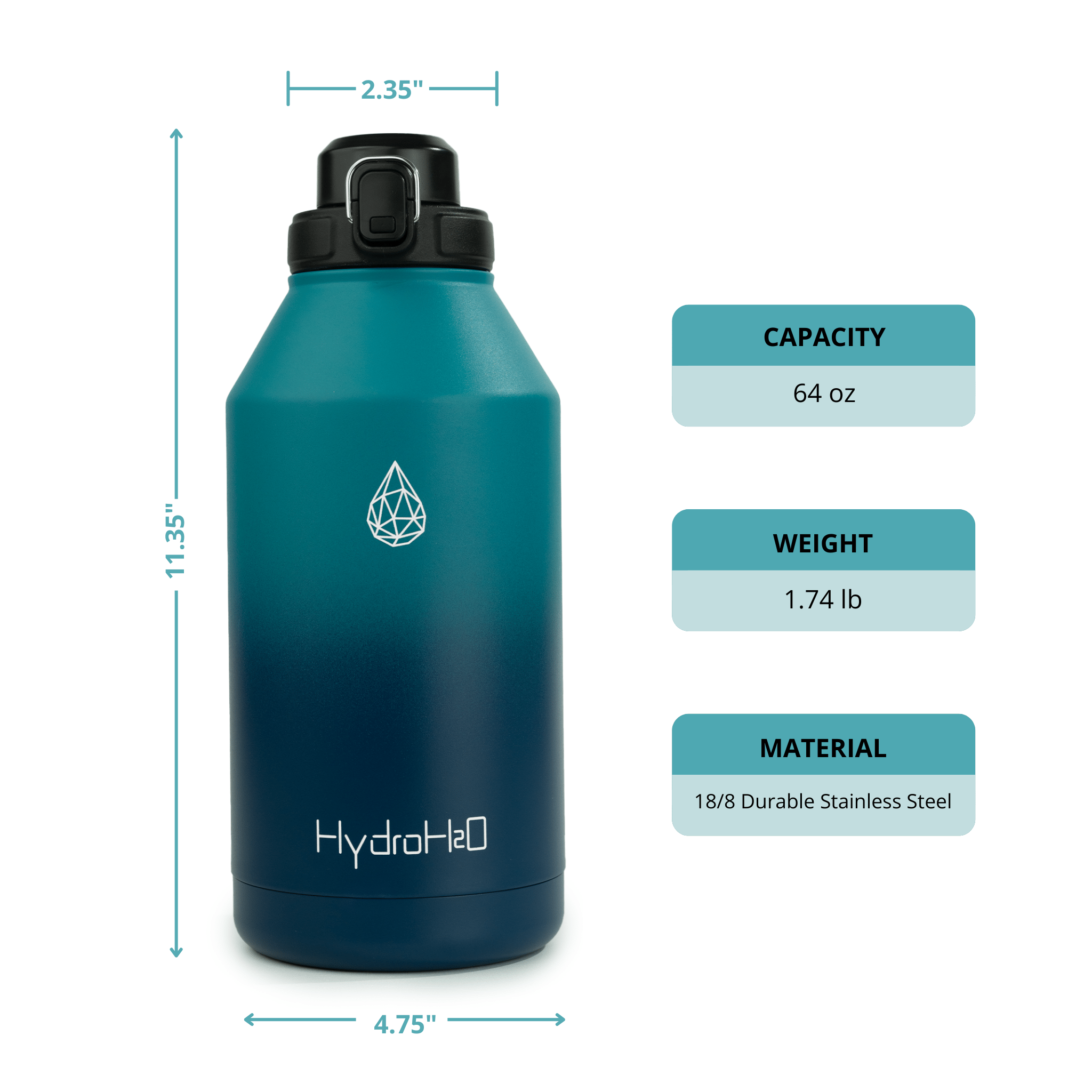 CrossFit Rugged 64oz Stainless Steel Insulated Water Jug - HydroH2o