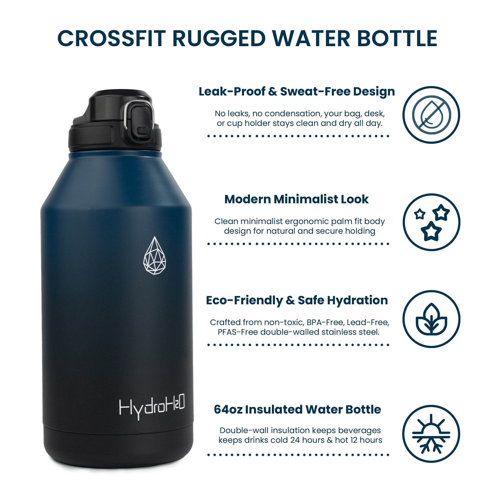 CrossFit Rugged 64oz Stainless Steel Insulated Water Jug - HydroH2o