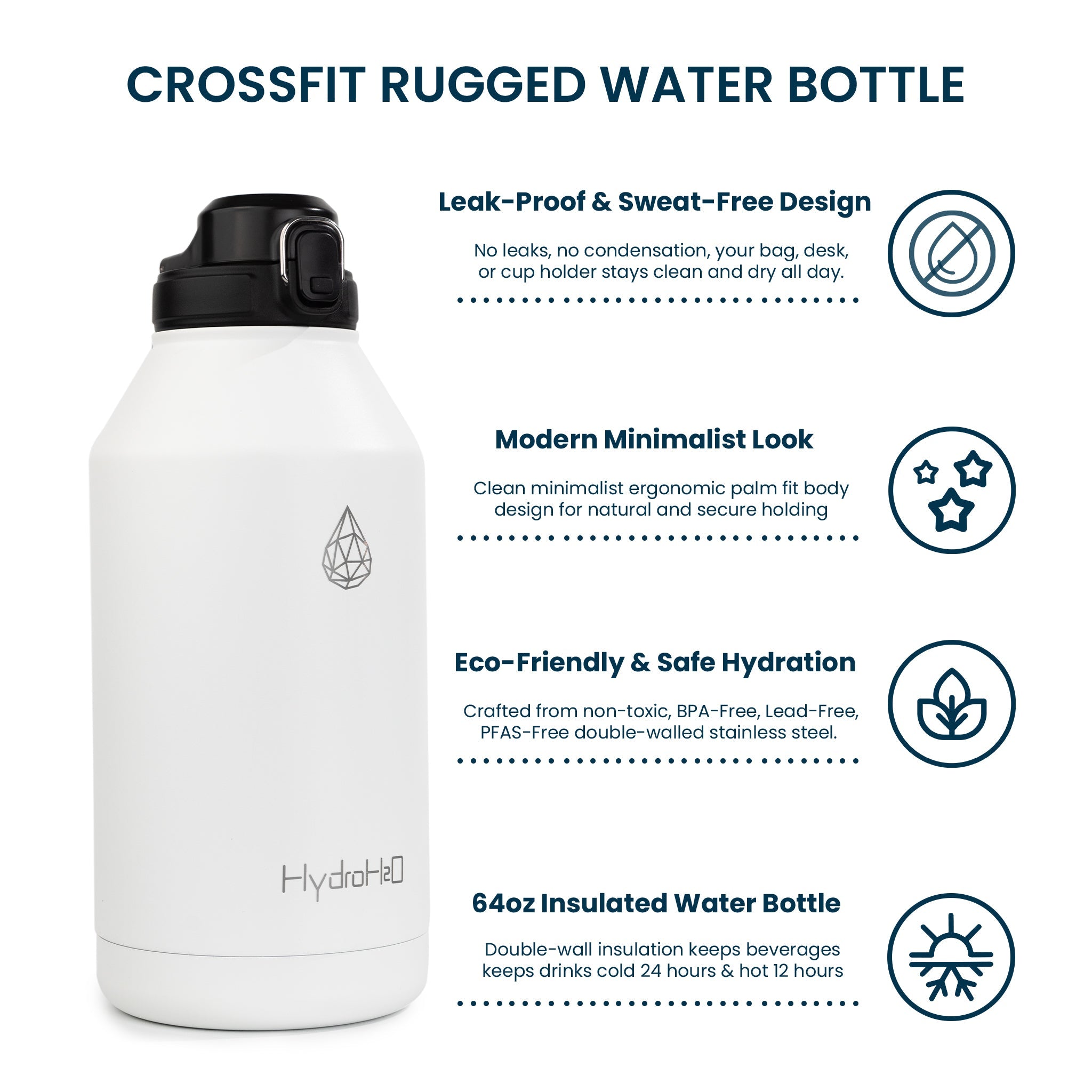 CrossFit Rugged 64oz Stainless Steel Insulated Water Jug - HydroH2o