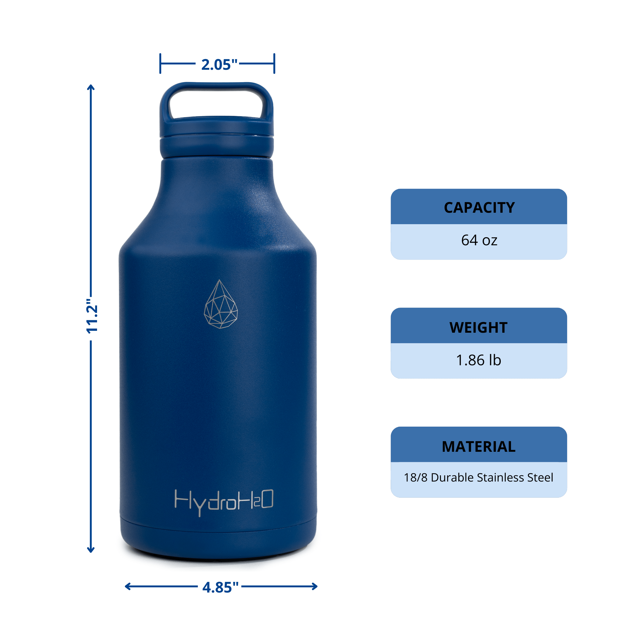 Gym - Marathon - Deja Vu Blue- HydroH2o - 64oz - Half Gallon