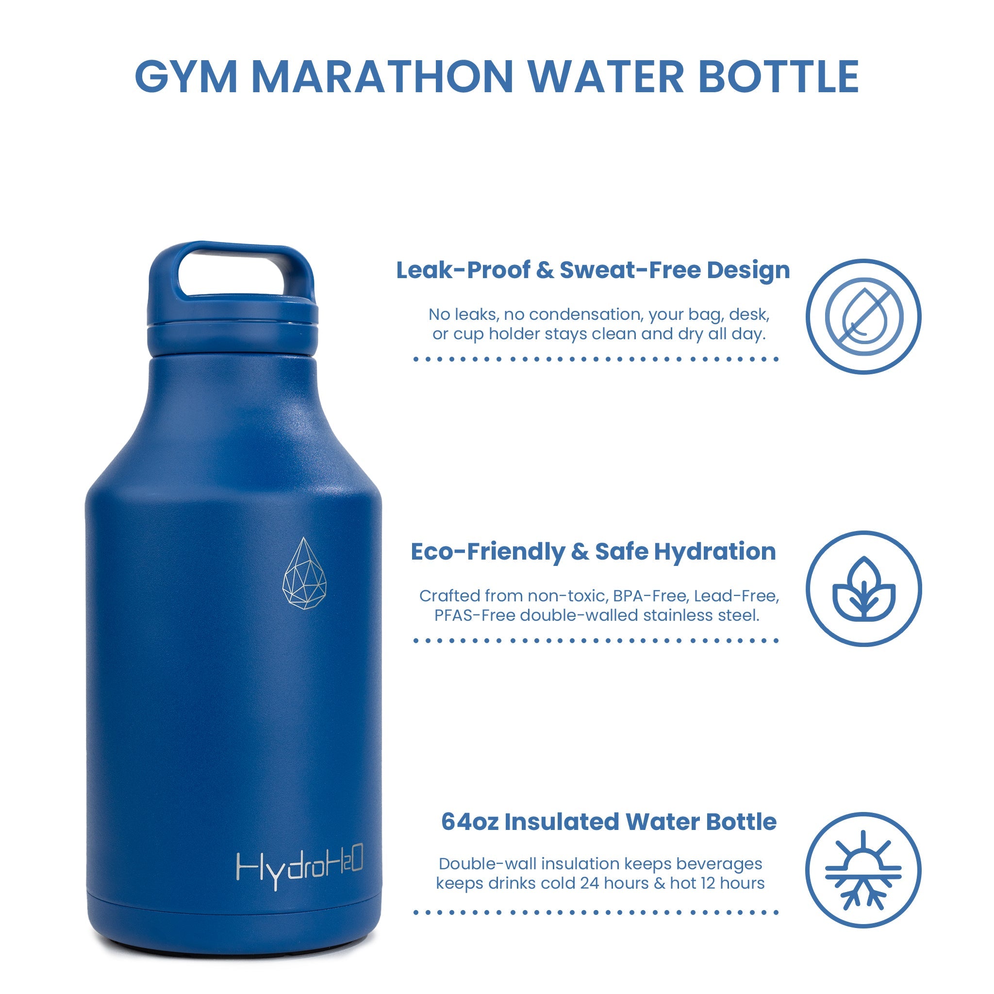 Gym - Marathon - Deja Vu Blue- HydroH2o - 64oz - Half Gallon