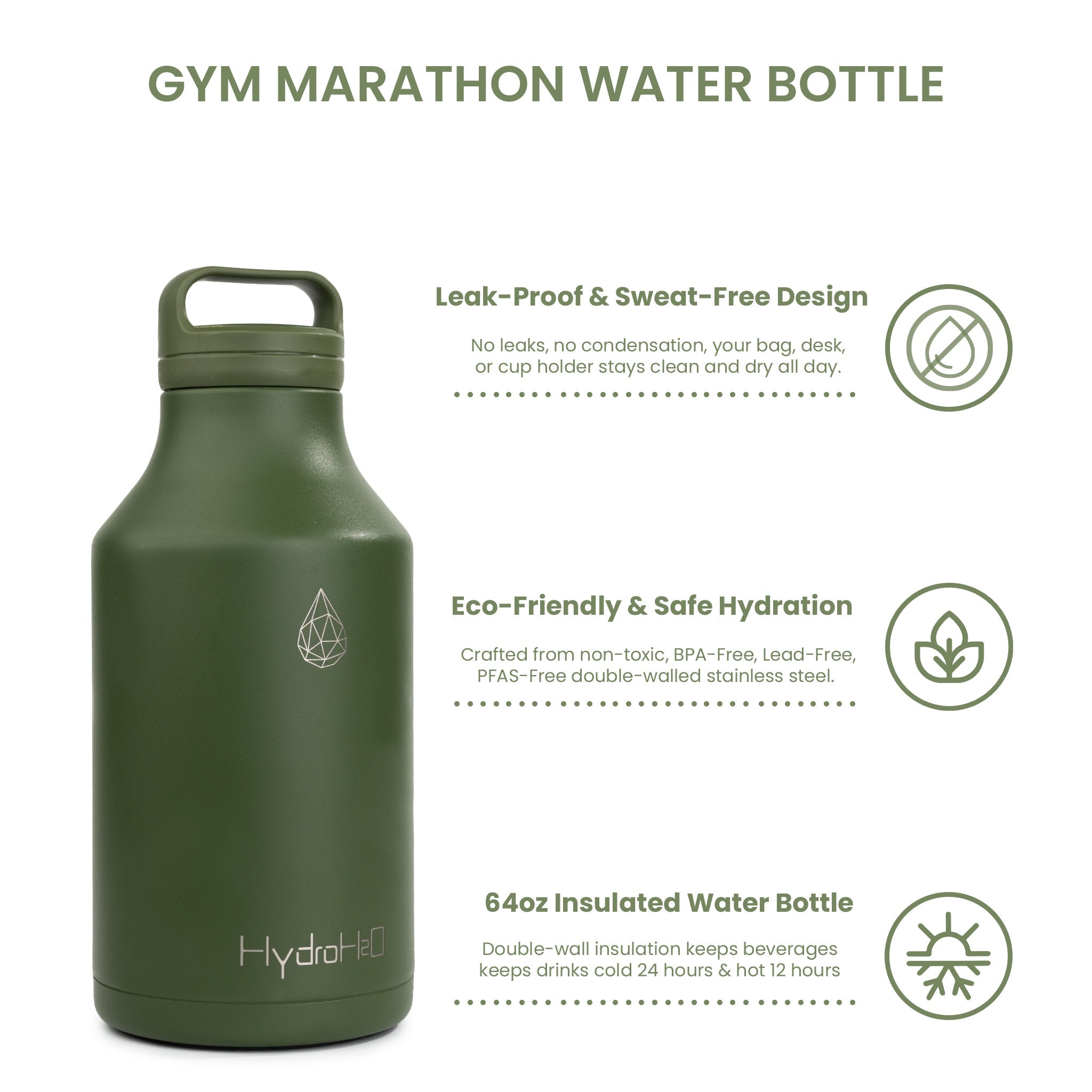 Gym - Marathon - Chive - Green- HydroH2o - 64oz - Half Gallon