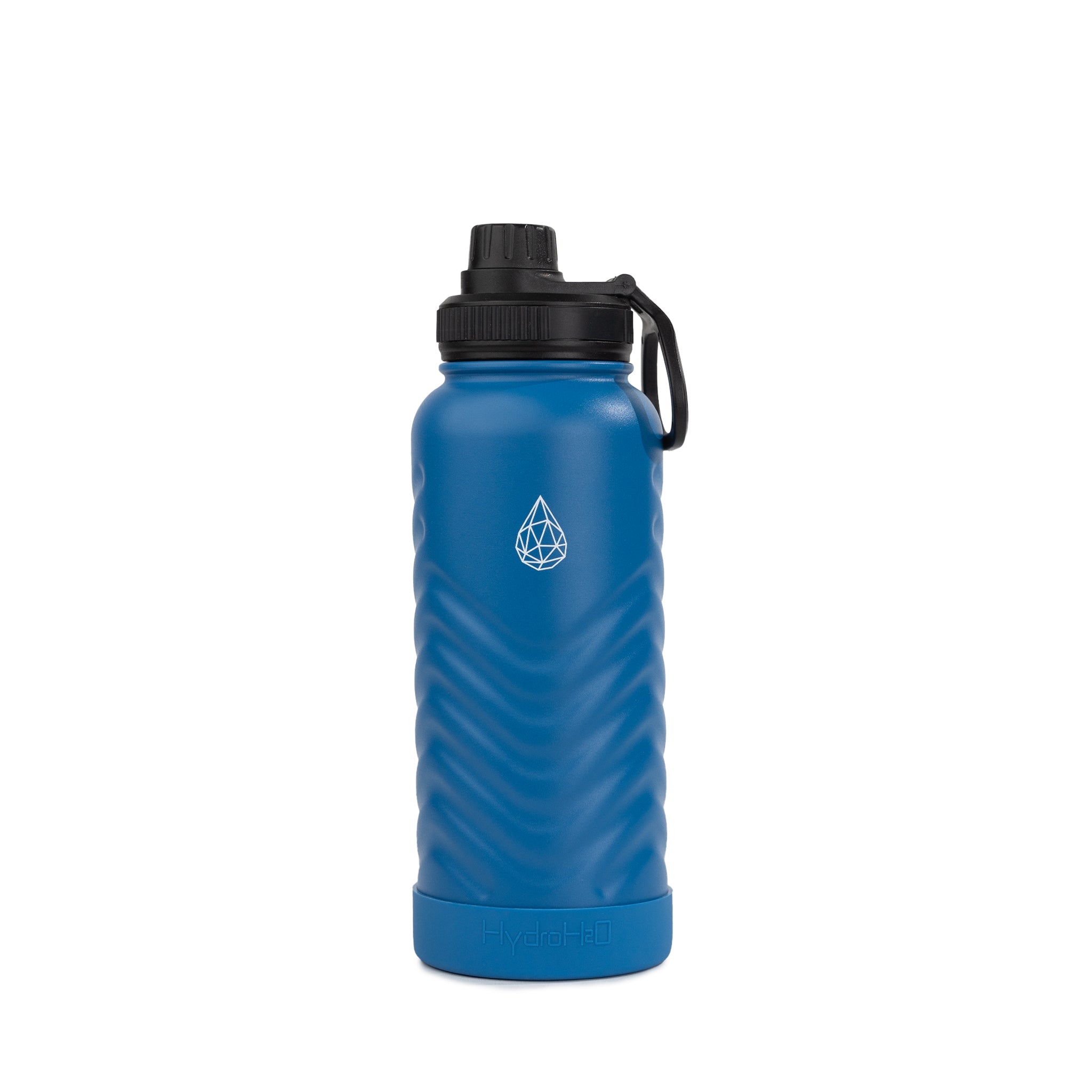 HydroH2O - Vital Flask 2.0 - Blue- Front - Blue 32 oz water bottle with black spout - Durable Double-Walled Stainless Steel