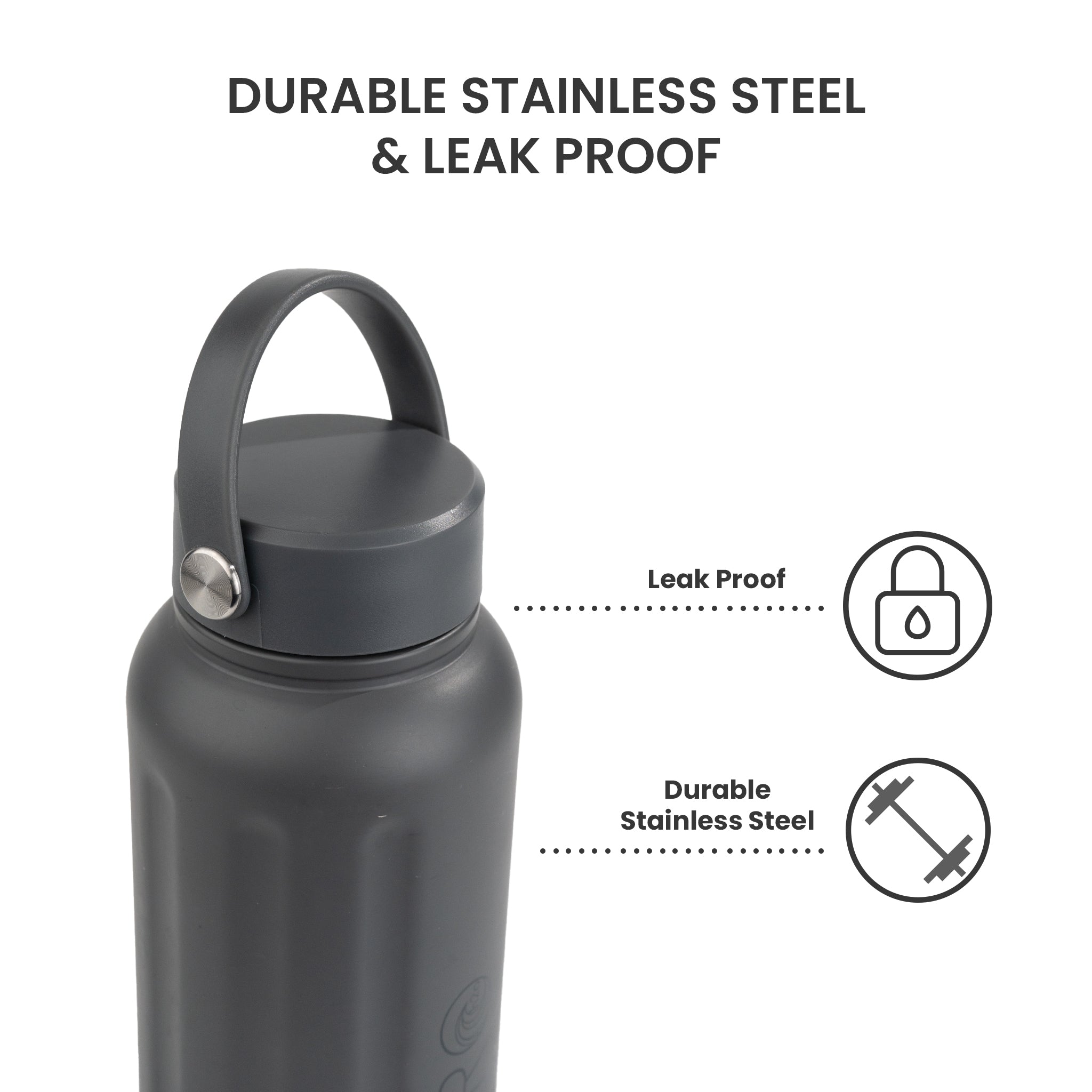 Vital Flask - Top - HydroH2o - 25oz - 32oz - Stainless Steel Water Bottle in Grey - Top Features