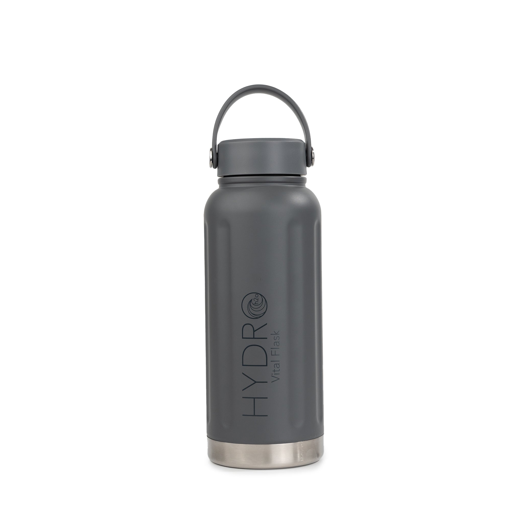 Vital Flask - Front -  HydroH2o - 32 oz Stainless Steel Water Bottle in Grey